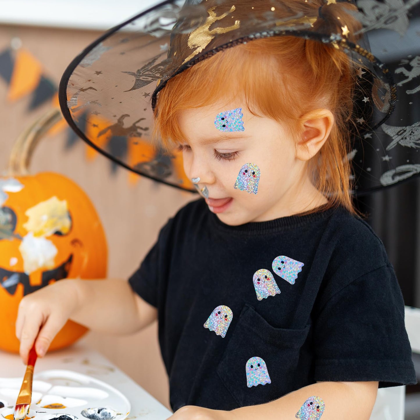 Whaline Halloween Ghost Stickers Roll Laser Cute Cartoon Ghost Seal Stickers Waterproof Self-Adhesive Decals for Envelope Journal Decor Birthday Baby Shower, 500 Pcs