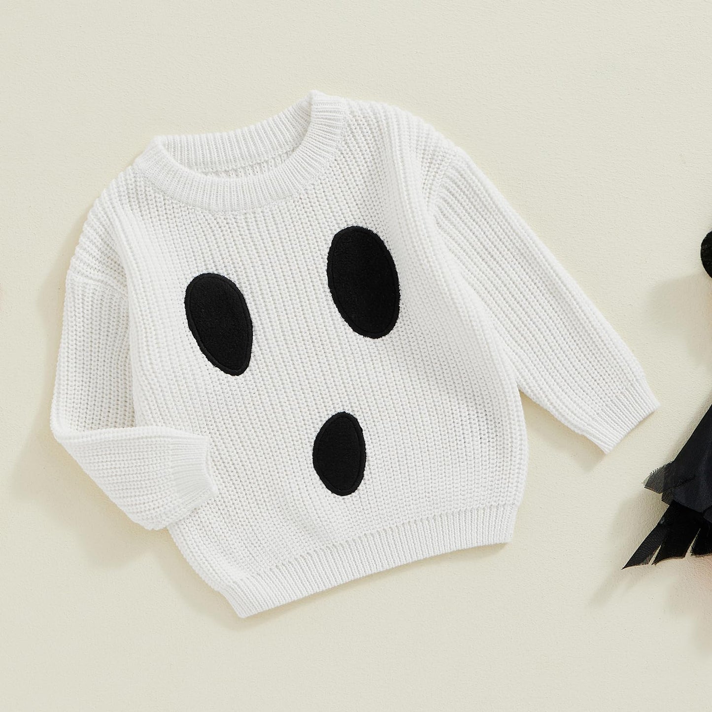 Afunbaby Baby Girl Boy Knit Sweater Blouse Pullover Sweatshirt Warm Crewneck Long Sleeve Tops for Infant Toddler (White Halloween Ghost, 12-18 Months)