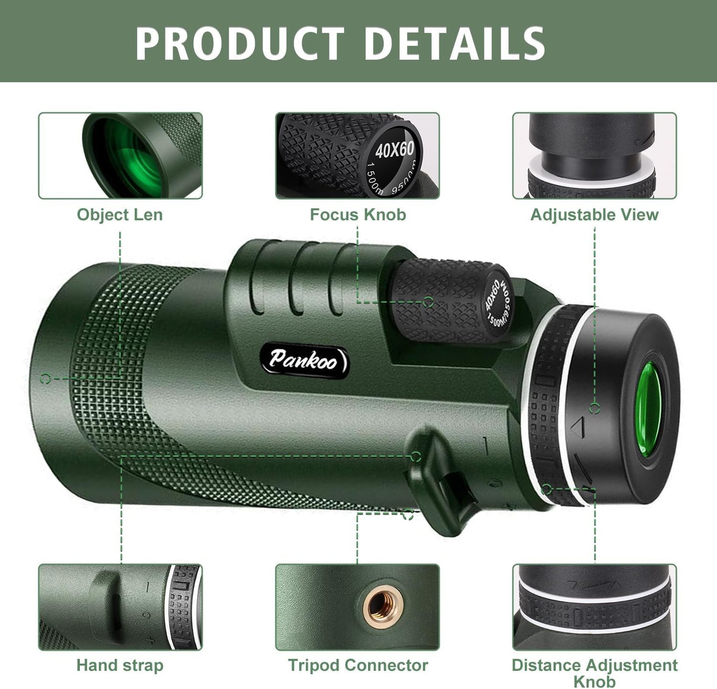 40X60 Monocular Telescope with Smartphone Holder& Tripod, High Power Nitrogen-Filled Monocular for Adults with BAK4 Prism & FMC Lens, HD Monocular Scope for Birdwatching Hiking Concert Travelling