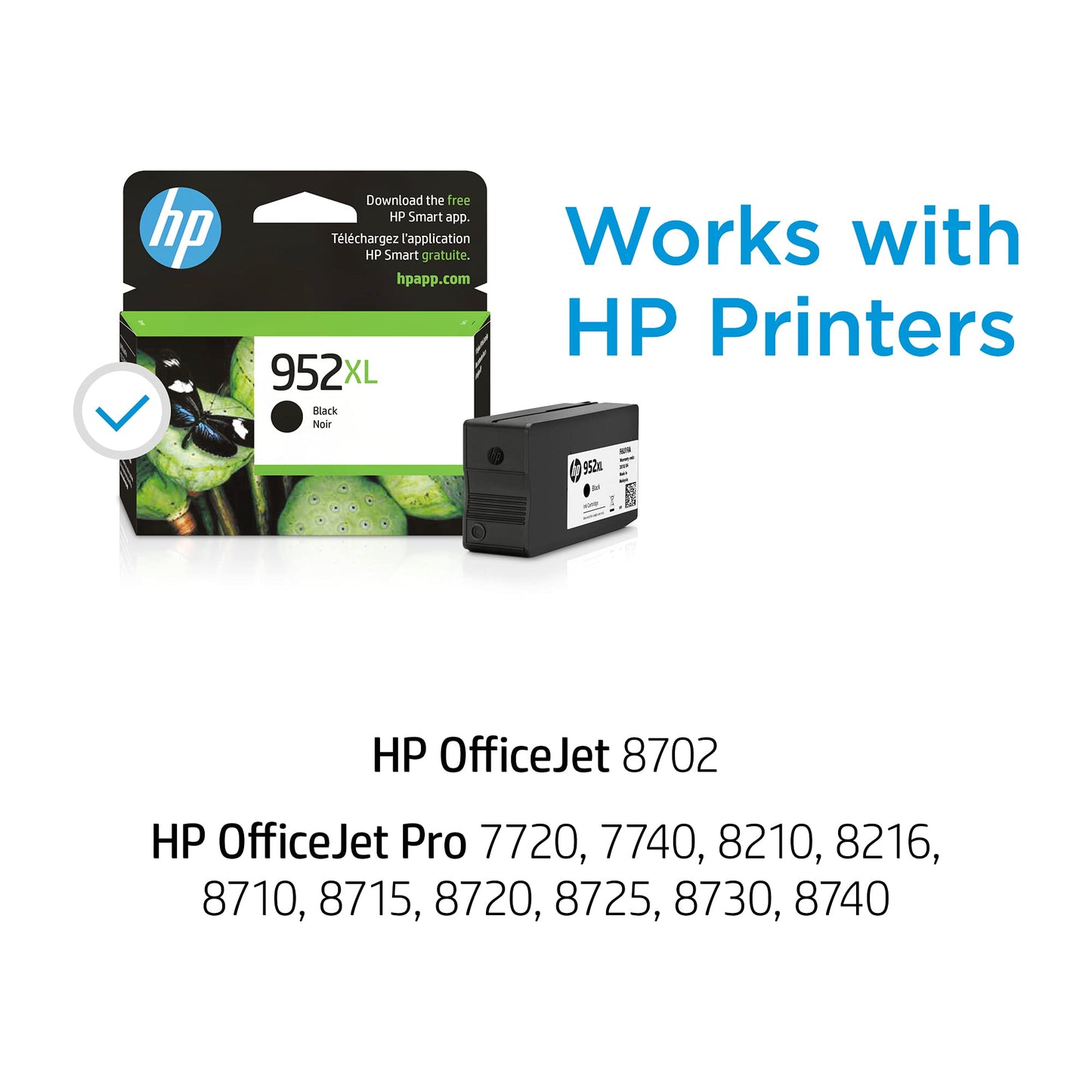 HP 952XL Black High-yield Ink Cartridge for HP Printers | Works with HP OfficeJet 8702; HP OfficeJet Pro 7720, 7740, 8210, 8216, 8710, 8715, 8720, 8725, 8730, 8740 | Eligible for Instant Ink | F6U19AN