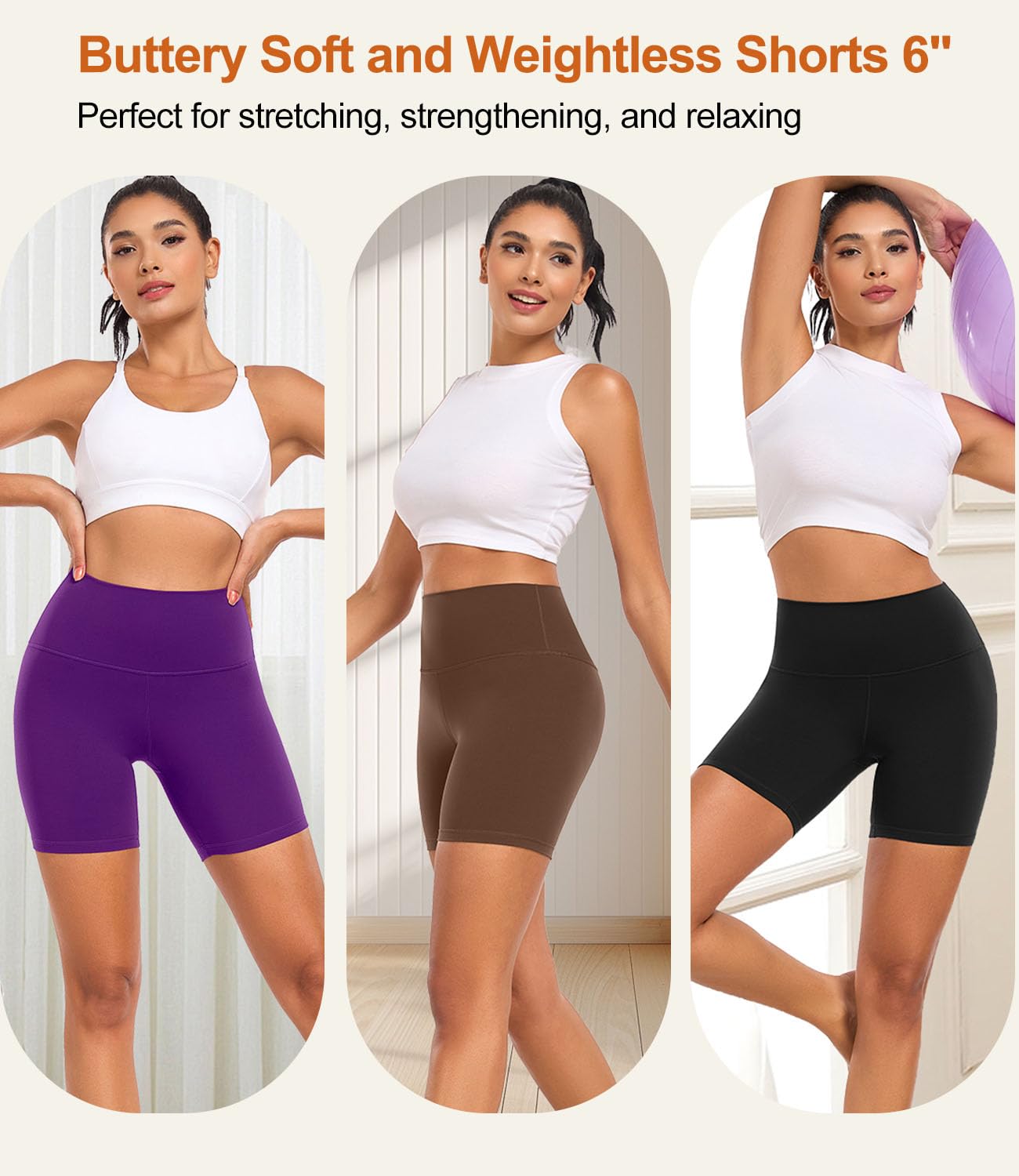 wirarpa Women's Biker Shorts High Waisted Soft Workout Running Yoga Spandex Purple Shorts 6 Inches,L Size