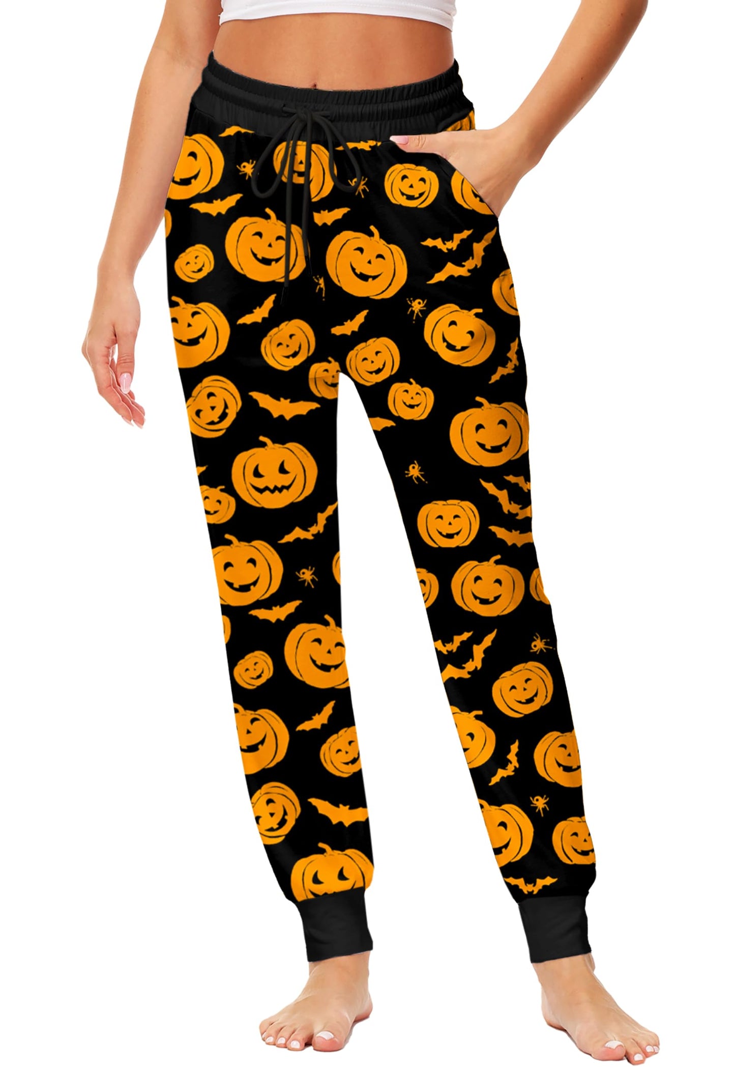 Women Pumpkin Leggings Halloween Jogger Pants for Women Cotton Ankle Drawstring Lounge Pajama Pants 2XL