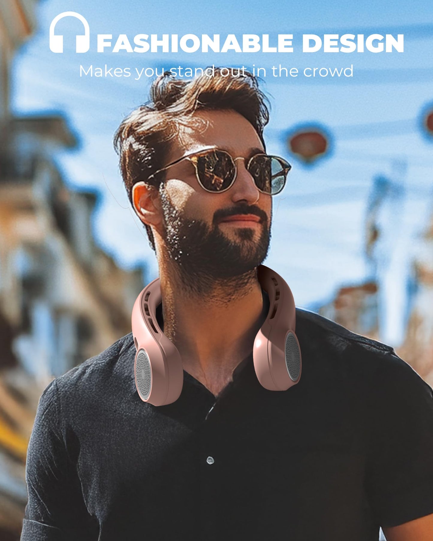 Hssio Portable Neck Fan with 4000mAh Rechargeable Battery & LED Display, Personal Cooler for Women/Men, 3-Speed Bladeless 360° Cooling Fans, Stylish Gift for Gym/Travel/Office, Pink