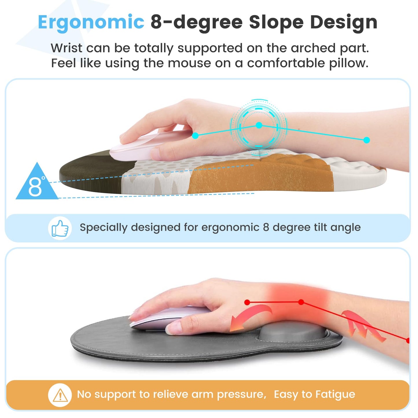 HAOCOO Ergonomic Mouse Pad with Wrist Rest and Keyboard Wrist Rest, 3 PCS Computer Carpal Tunnel Mouse Pads for Desk with Coaster Set, Memory Foam Keyboard Wrist Support for Laptop Office, Boho Beige