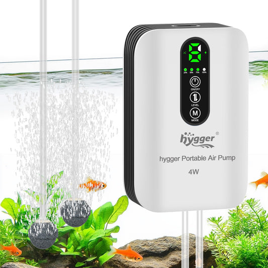 hygger Battery Powered Aquarium Air Pump 10-120Gal, Quiet USB Rechargeable Adjustable Fish Tank Air Pump, Portable Fish Oxygen Aerator Bubbler for Bait Bucket, Outdoor Fishing, Power Outage, Emergency