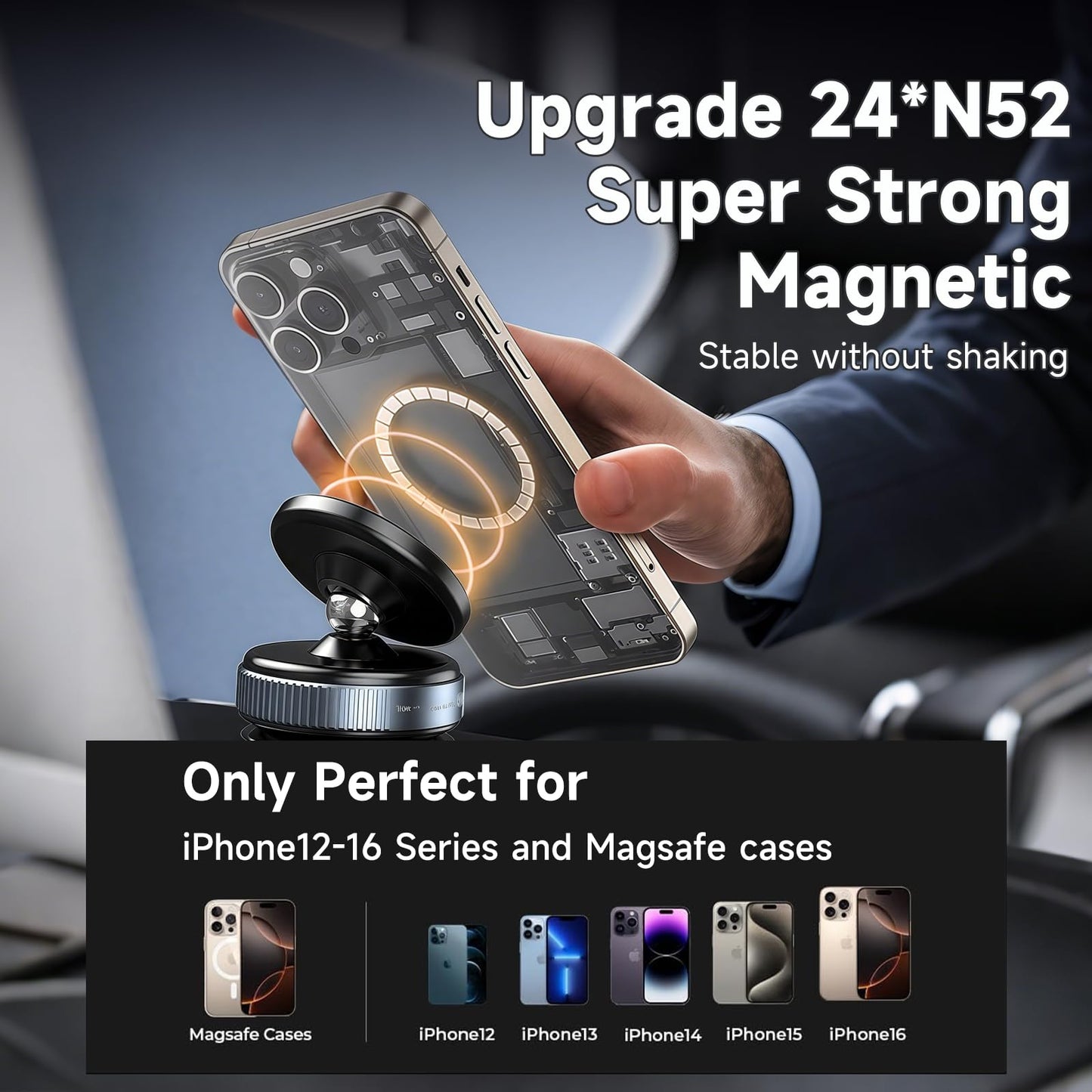 2025 Upgraded Vacuum Magnetic Phone Holder for Car and Gym, 360° Rotatable Mount for iPhone 16e 16 Pro Max 15 14 13 12 & Android, Perfect for Smooth Surfaces, Makeup, Shower