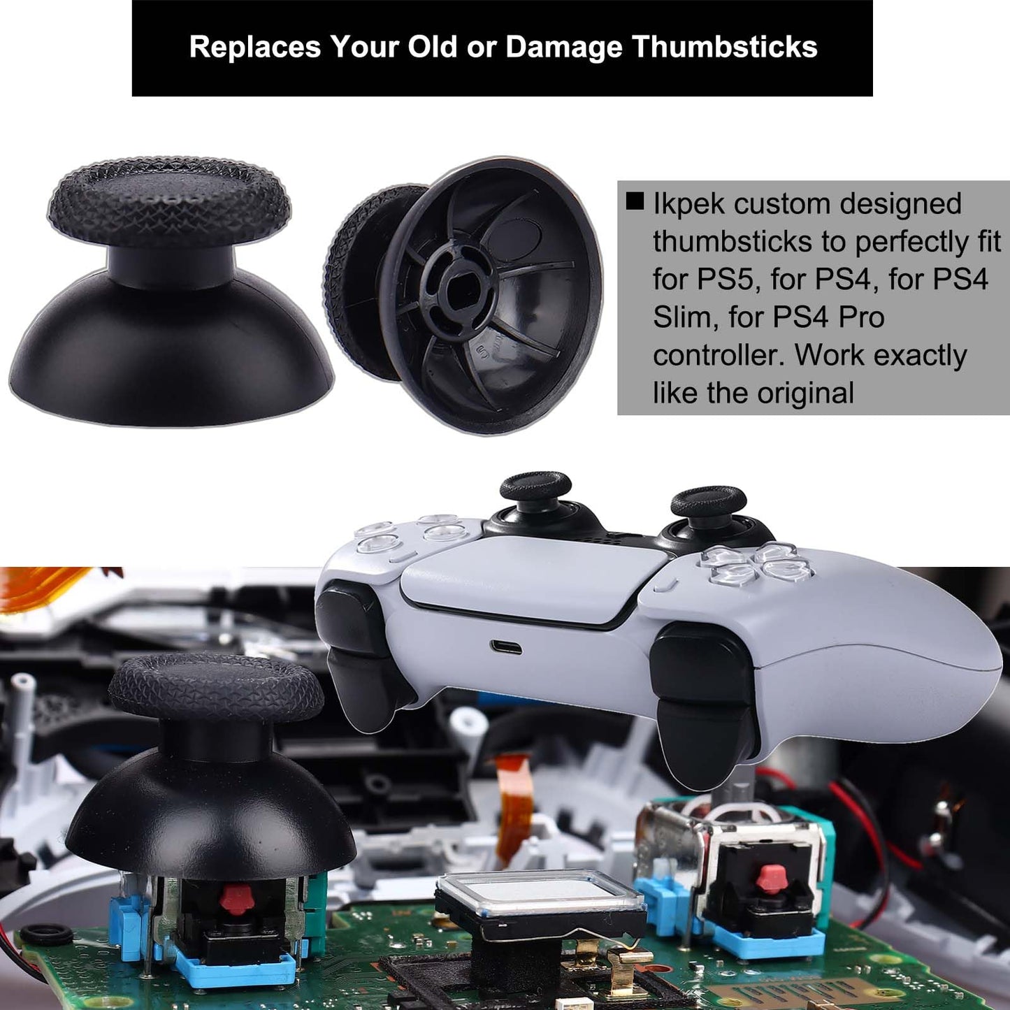 Ikpek 4 Pack Analog 3D Joysticks Replacement for DualSense PS5 Controller, Joysticks Part with Repair Screwdriver Kit for PlayStation 5 Controller