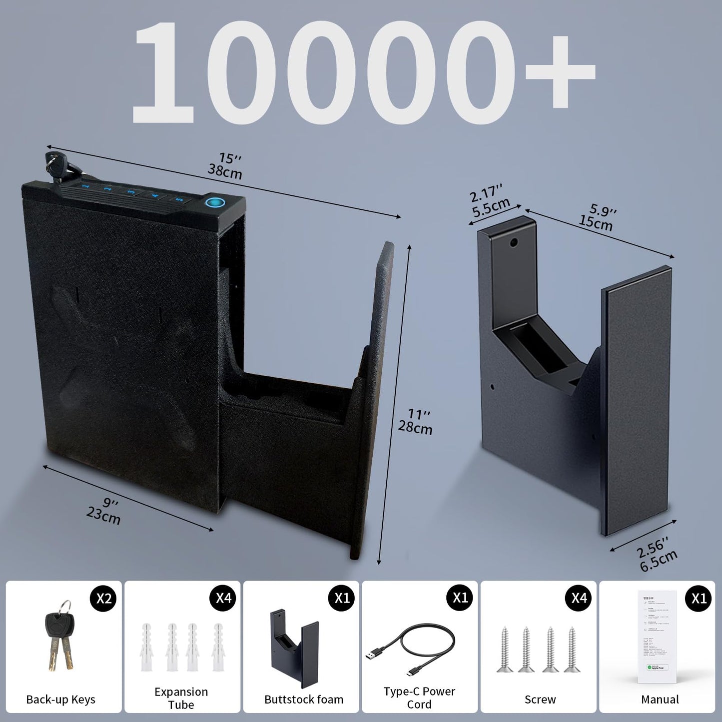 Biometric Gun Safe for Nightstand, Desk, Bedside Mounted, Auto Open Pistol Safe, Drawer Handgun Safe with Internal LED light, Silent mode, Quick Access Gun Lock Box with Fingerprint, PIN Code, Key