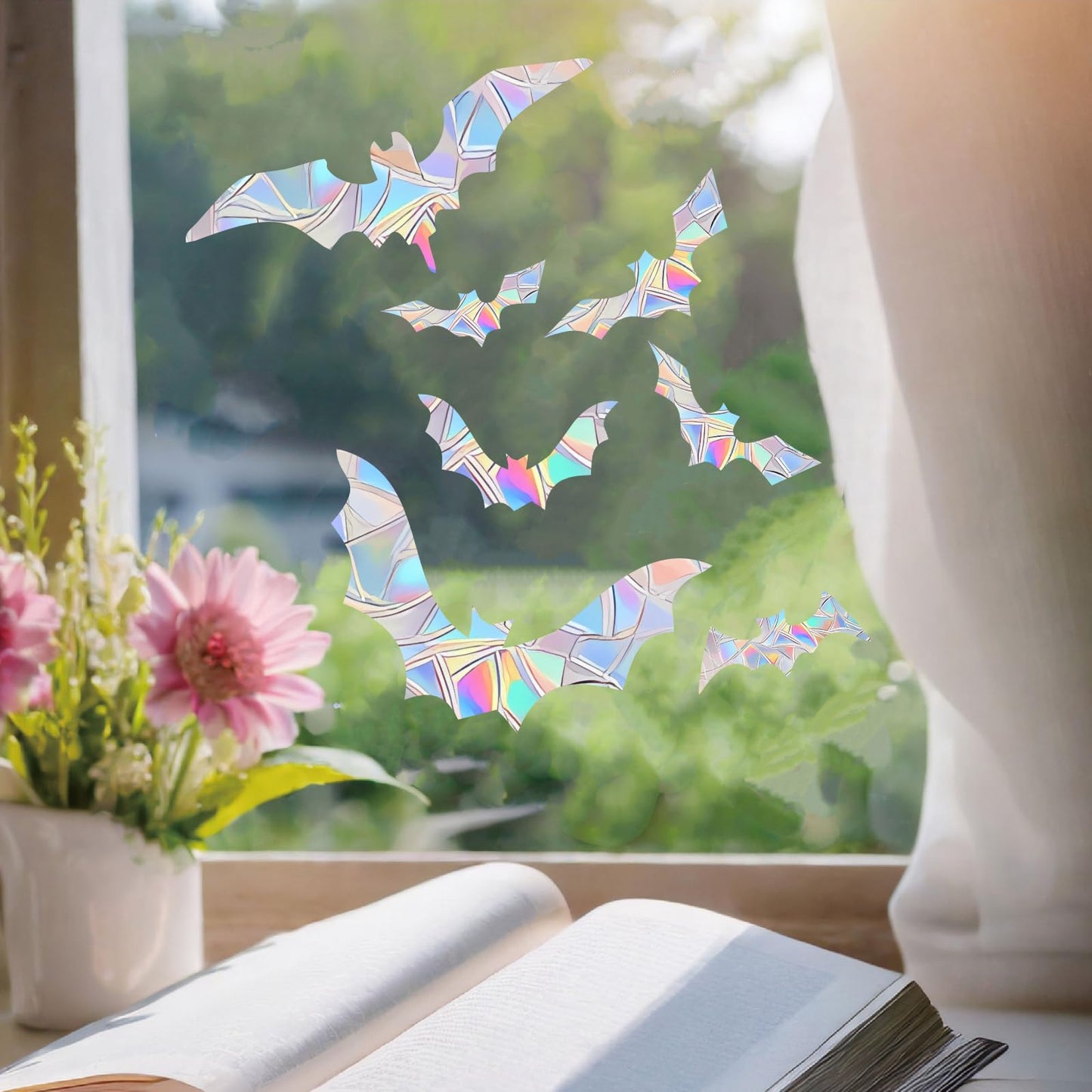 45PCS Halloween Bat Decoration Stickers for Bird Strikes - Anti-Collision Window Decals to Save Birds From Collisions, Non-Adhesive Reusable Vinyl Rainbow Stickers