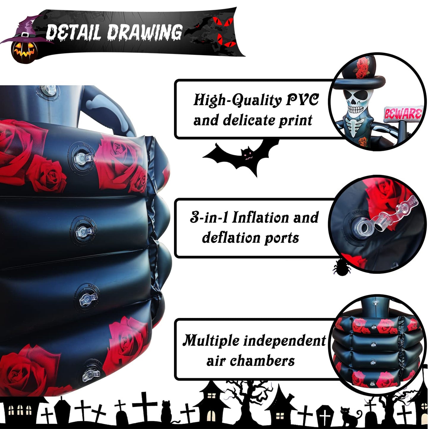 43 Inch Halloween Birthday Party Decorations Inflatable Cooler, 120+ Cans Halloween Supplies Large Capacity Scary Coffin Skeleton for Drink Beverage Holder, Party Favors for Adults Outdoor Indoor