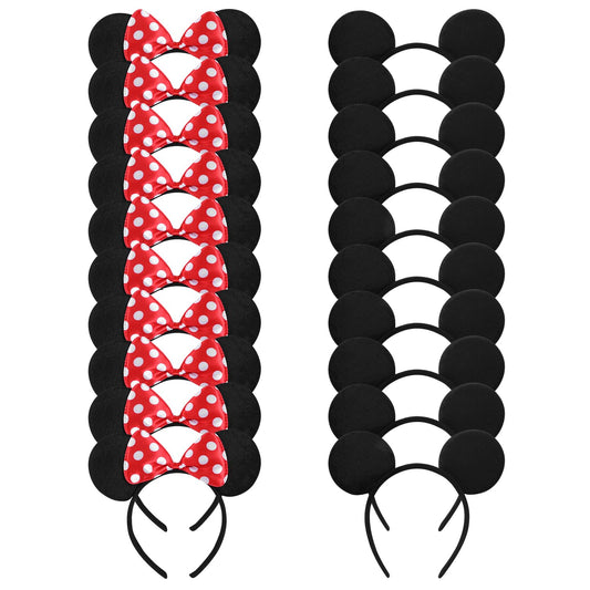 20 Pack Mouse Ears Solid Bow ears Headband for Birthday Party Supplies and Mouse Themed costume Cosplay Decoration