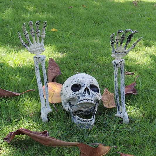 AISENO Realistic Skeleton Stakes Halloween Decorations Outdoor for Lawn Garden Zombie Hands and Skull Set for Outdoor Yard Graveyard Scene
