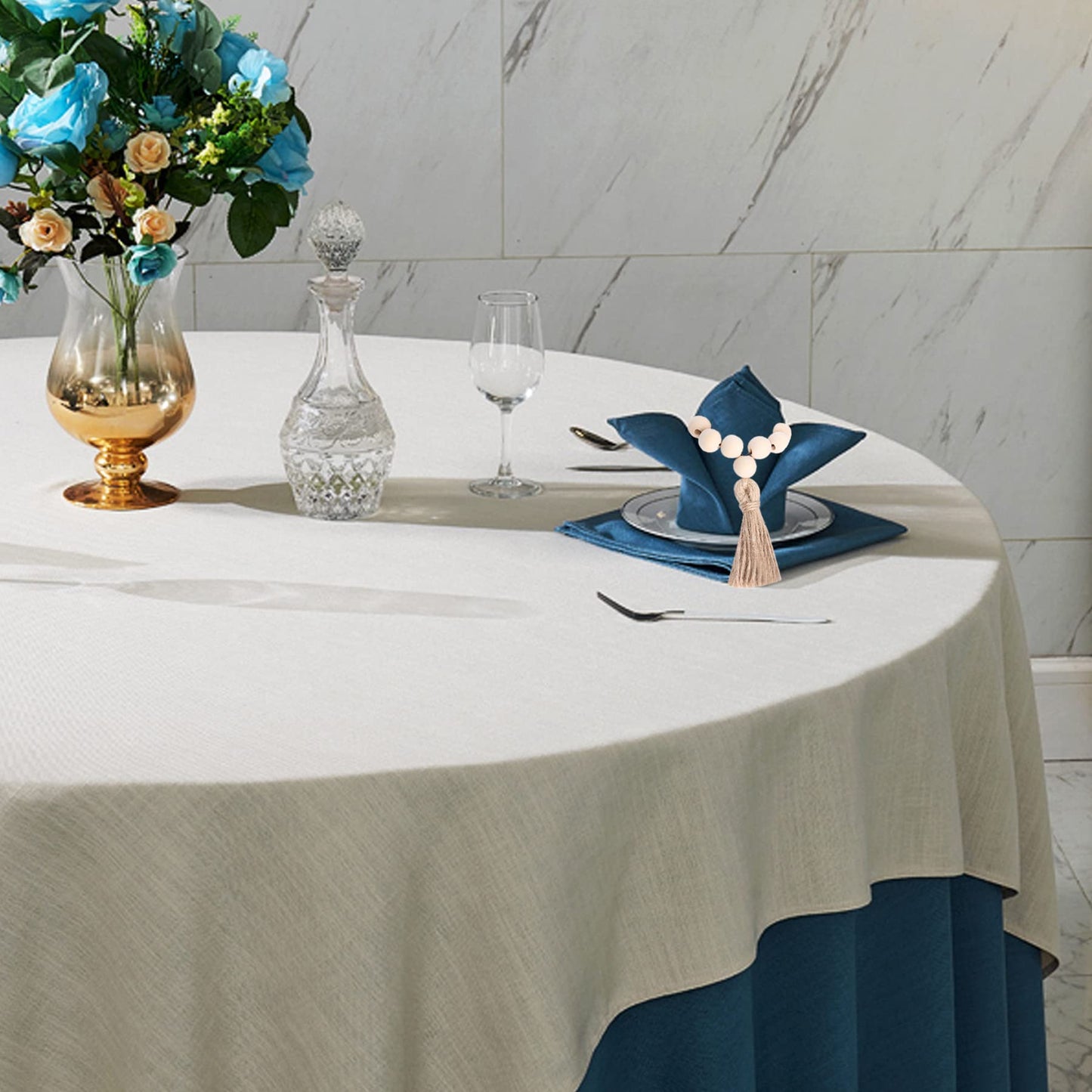 AEKAO Set of 12 Wood Bead Napkin Rings with Jute Rope Tassels for Christmas Farmhouse Wedding Home Dining Table Party Decoration