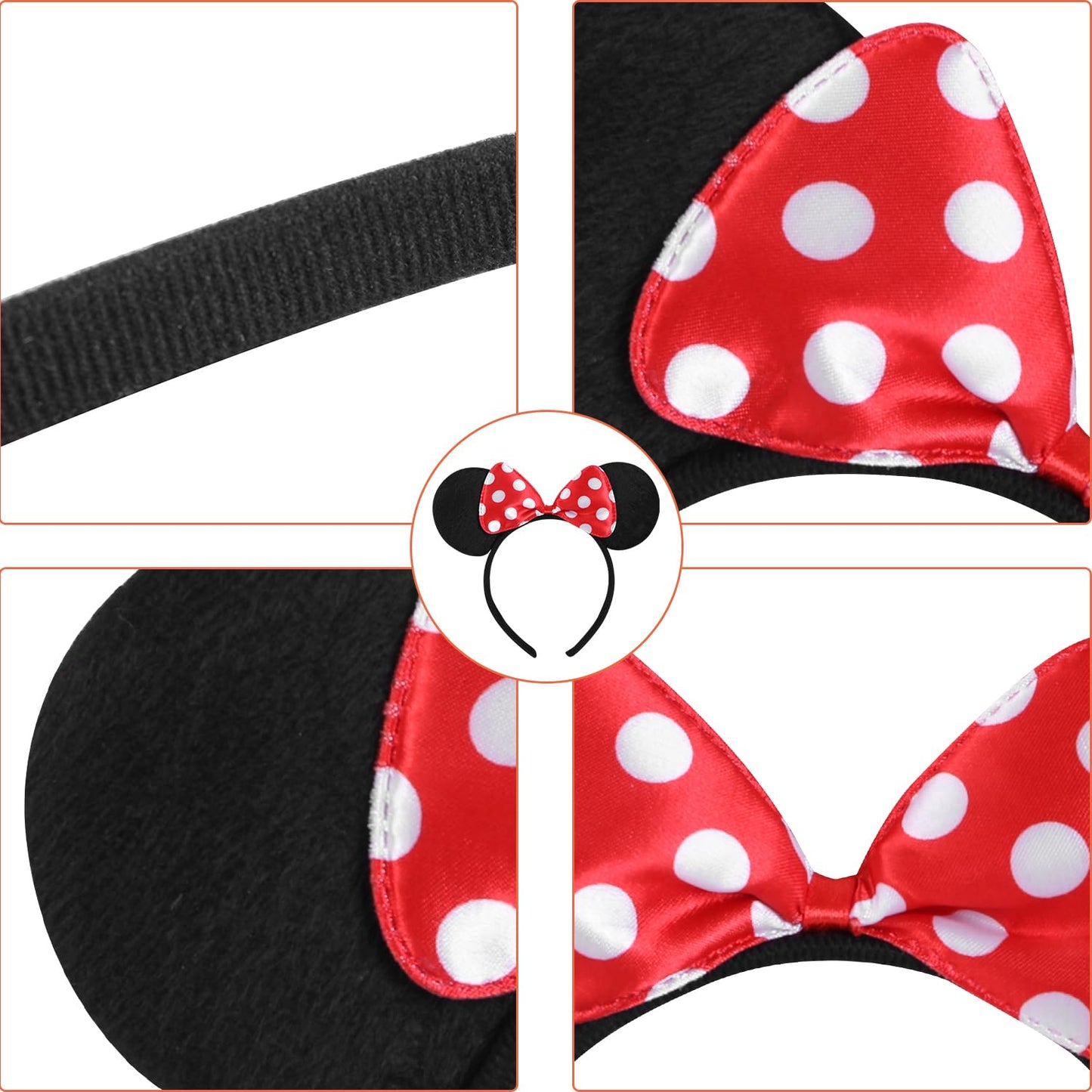 20 Pack Mouse Ears Solid Bow ears Headband for Birthday Party Supplies and Mouse Themed costume Cosplay Decoration