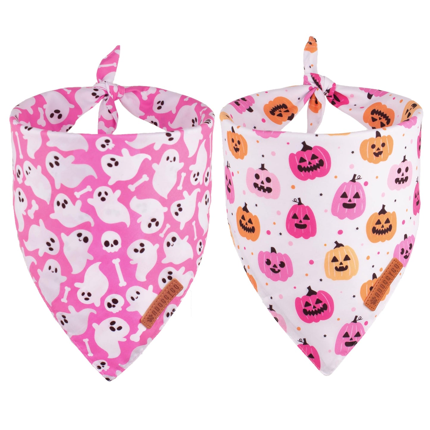 ADOGGYGO Halloween Dog Bandana, Pink Pumpkin Ghost Pet Scarf, Premium Durable Fabric, Adjustable Fit Female Halloween Bandanas for Medium Large Dogs Pets (Large)
