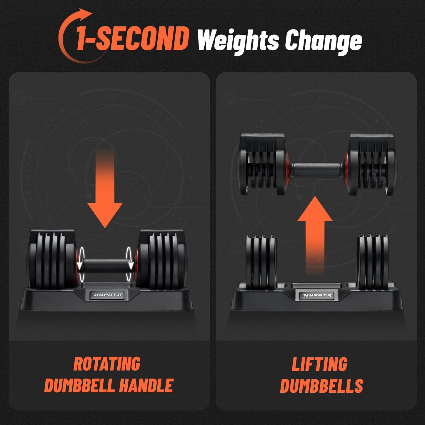 HYPATA 25 lbs Pair Adjustable Dumbbell Set, Fast Adjust Weight with Tray Suitable, Adjustable Dumbbells for Full Body Workout