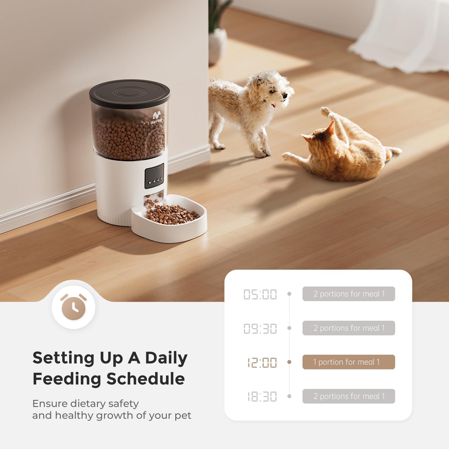 IMIPAW Automatic Cat Feeder - 3L Pet Dry Food Dispenser with Timed Programmable Portion Control, Dual Power Backup, Easy Set Up, 10 Meals Per Day for Cats and Puppies(Remote Not Supported)