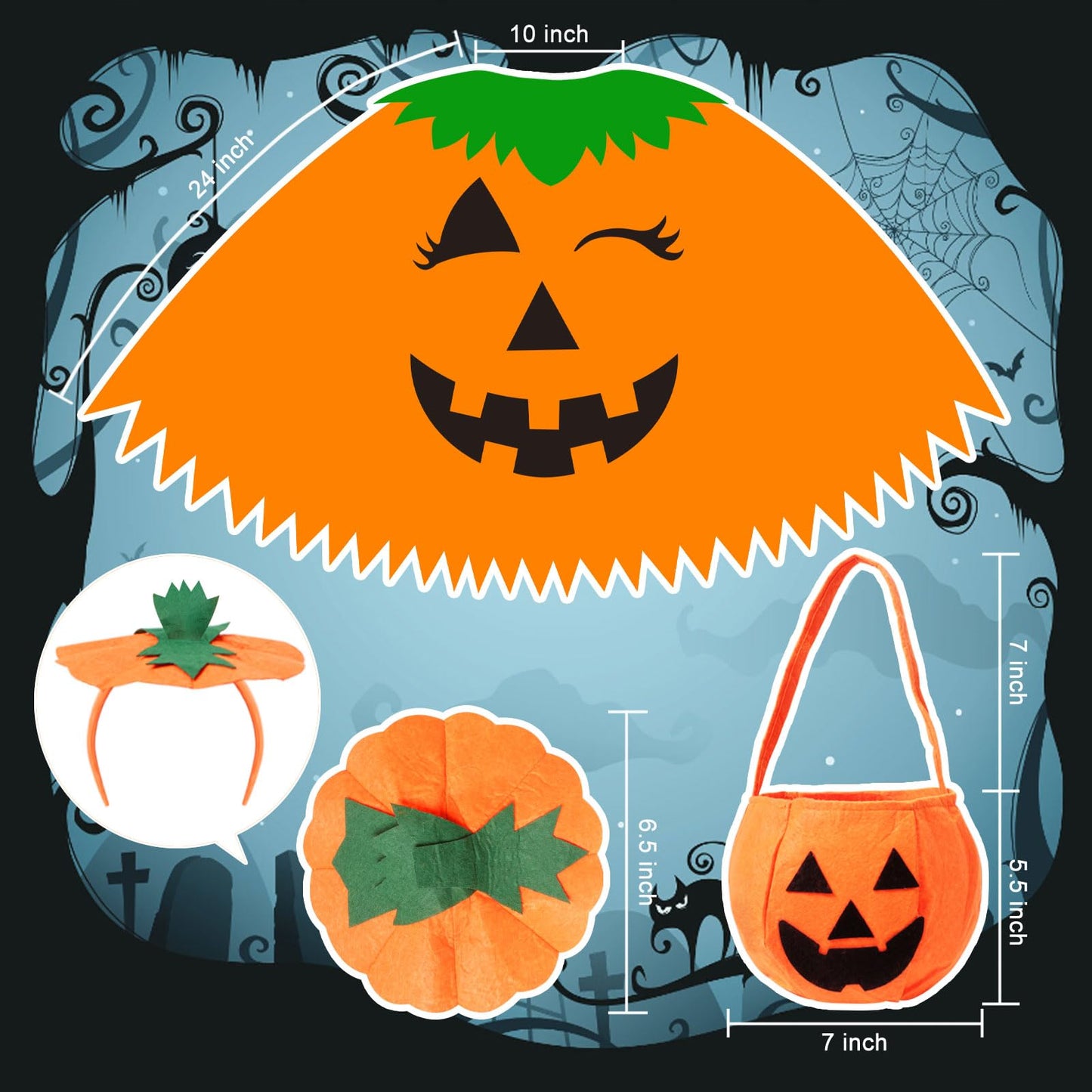 WISHTEN 3PCS Halloween Pumpkin Costume for Women,Pumpkin Poncho for Adults with Headband & Bag,Halloween Costume for Women