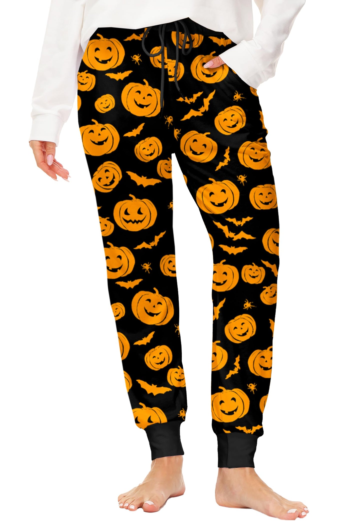 Women Pumpkin Leggings Halloween Jogger Pants for Women Cotton Ankle Drawstring Lounge Pajama Pants 2XL