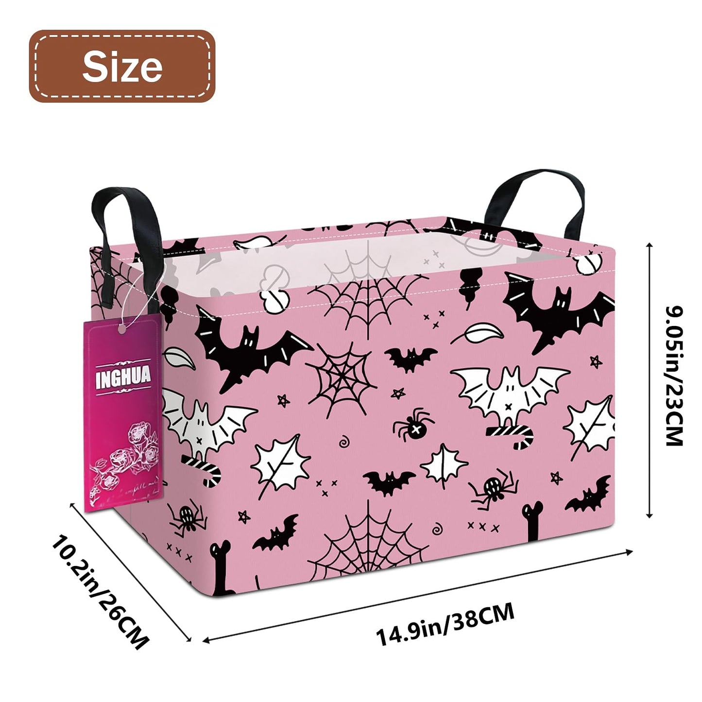 INGHUA Rectangular Halloween Storage Basket Fabric Organizer Bin for Toys,Books,Clothes,Gifts,Pets-Perfect for Home,Office,Nursery,Dorm,Shelf(Rec-Bats )