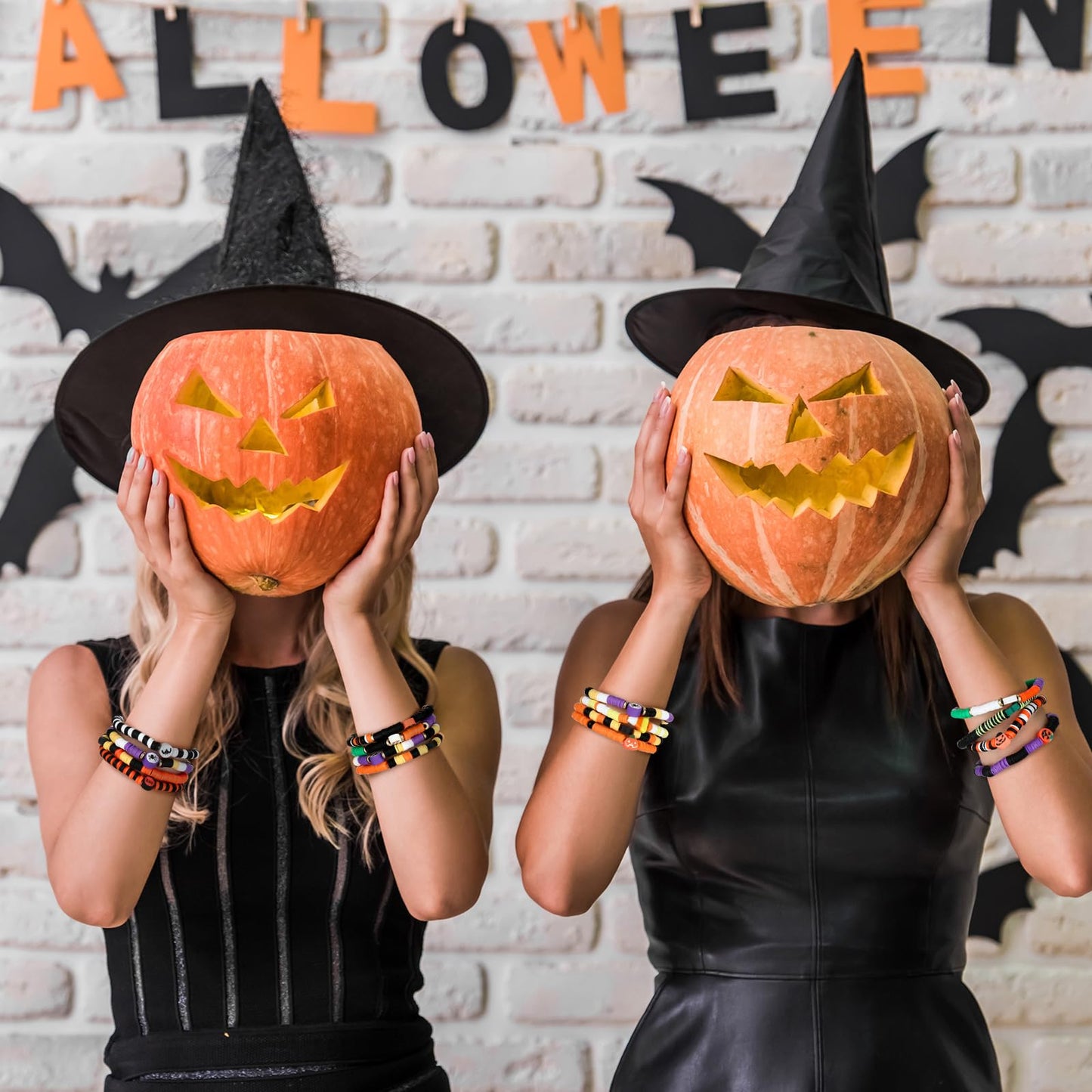 Jadive 48 Pcs Friendship Bracelets Bulk Colorful Adjustable Kids Bracelets Stretch Clay Preppy Surfer Beaded Halloween Christmas Girl Boys Party Favors Jewelry Gift Set, Various Styles(Ghost)