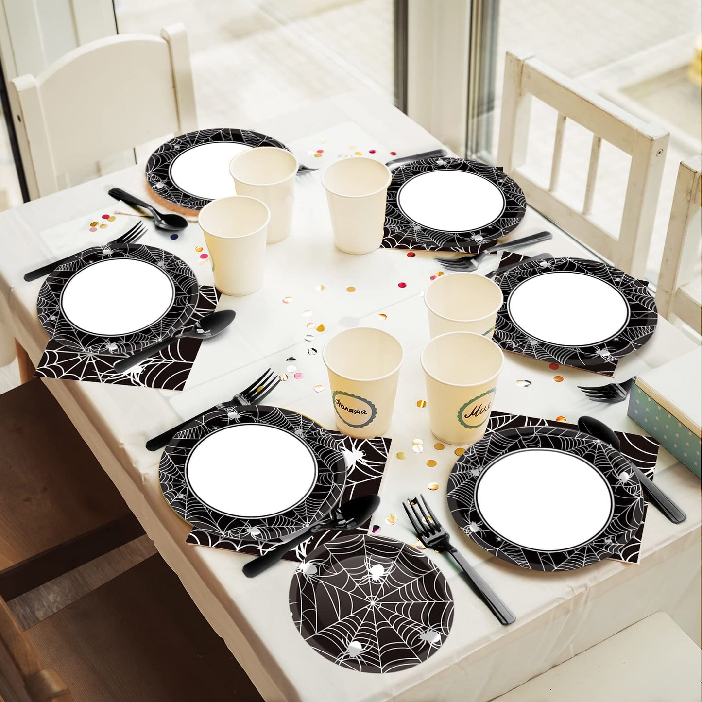 96 Pcs Halloween Party Paper Plates Napkins Supplies Set Spider Web Disposable Tableware Decorations Get Together Celebration Halloween Birthday Party Favors for 24 Guests