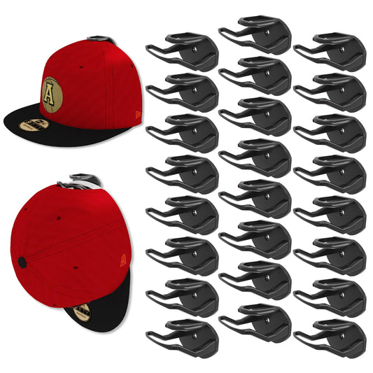 24 Pack Adhesive Hat Hooks for Wall, Strong Hat Rack for Baseball Caps, Minimalist Hat Organizer Display for Home Decor, Hat Hold Hanger for Wall, Door, Closet, No Drilling - USA Patented (Black)