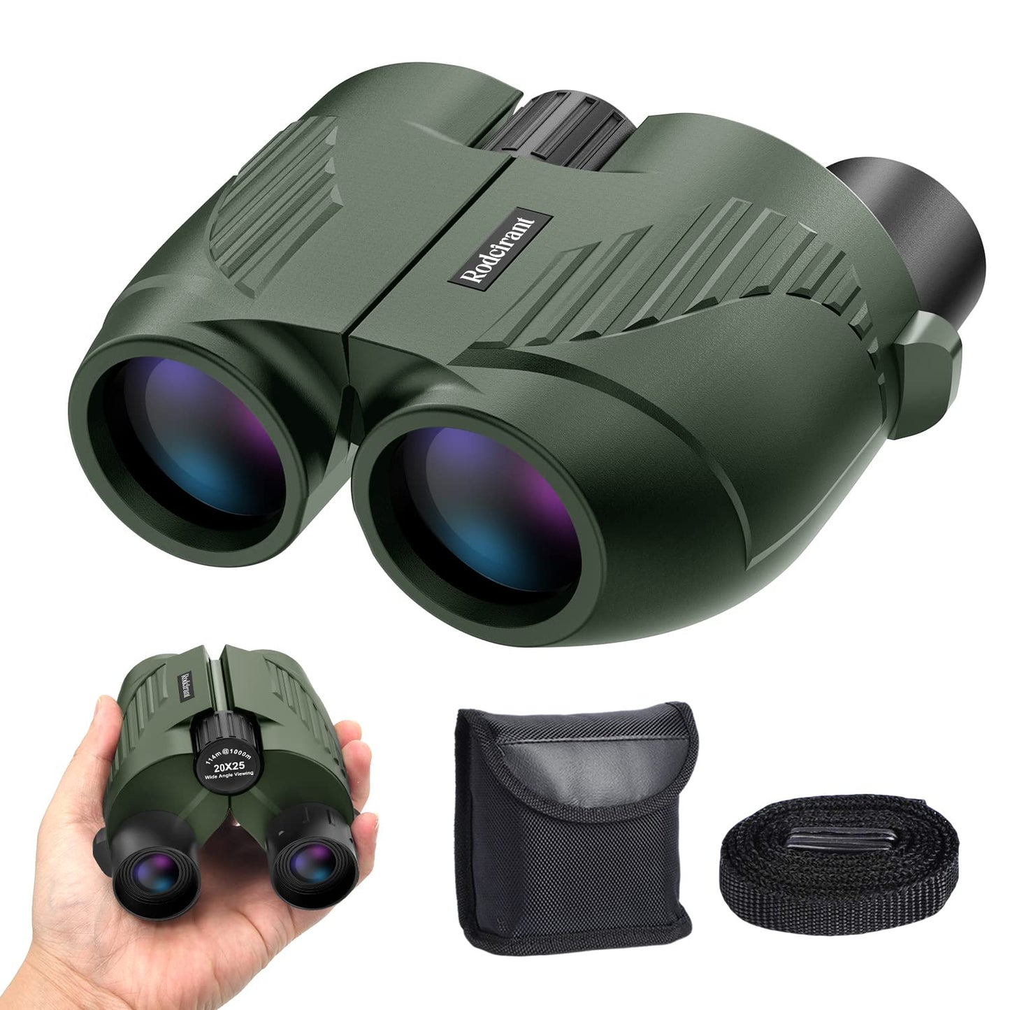 20X25 Compact Binoculars for Adults and Kids,Large Eyepiece Waterproof Binocular,Easy Focus Small Binoculars for Bird Watching,Hiking and Concert, Green