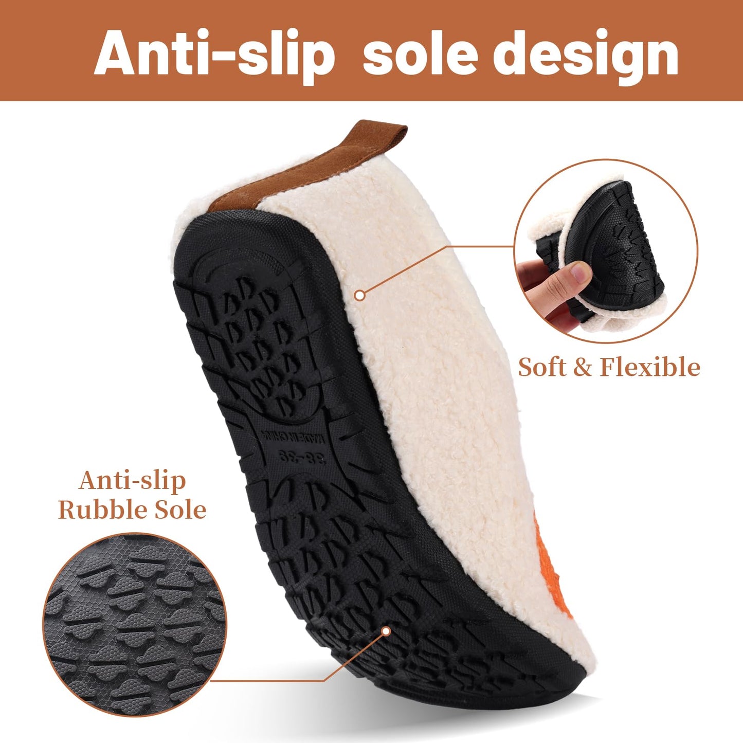 Ibeauti Womens Mens House Slippers Rubber Sole Indoor Slipper Socks Lightweight Fleece Lined Slip-on Barefoot Slippers (Beige Pumpkin, Adult, Women, Numeric Range, Medium, 6, 6.5)