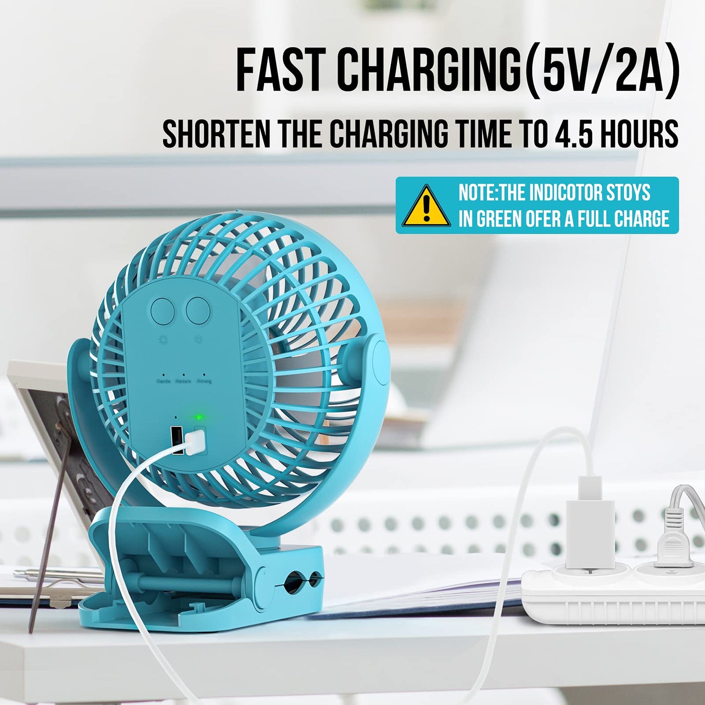 BLBS Clip on Fan 65Hrs Camping Fan with LED Light, 12000mAh Battery Operated Fans & PortableFan Rechargeable, Small Desk Fans USB TravelFan for Tent Camping Golf Stroller, Blue