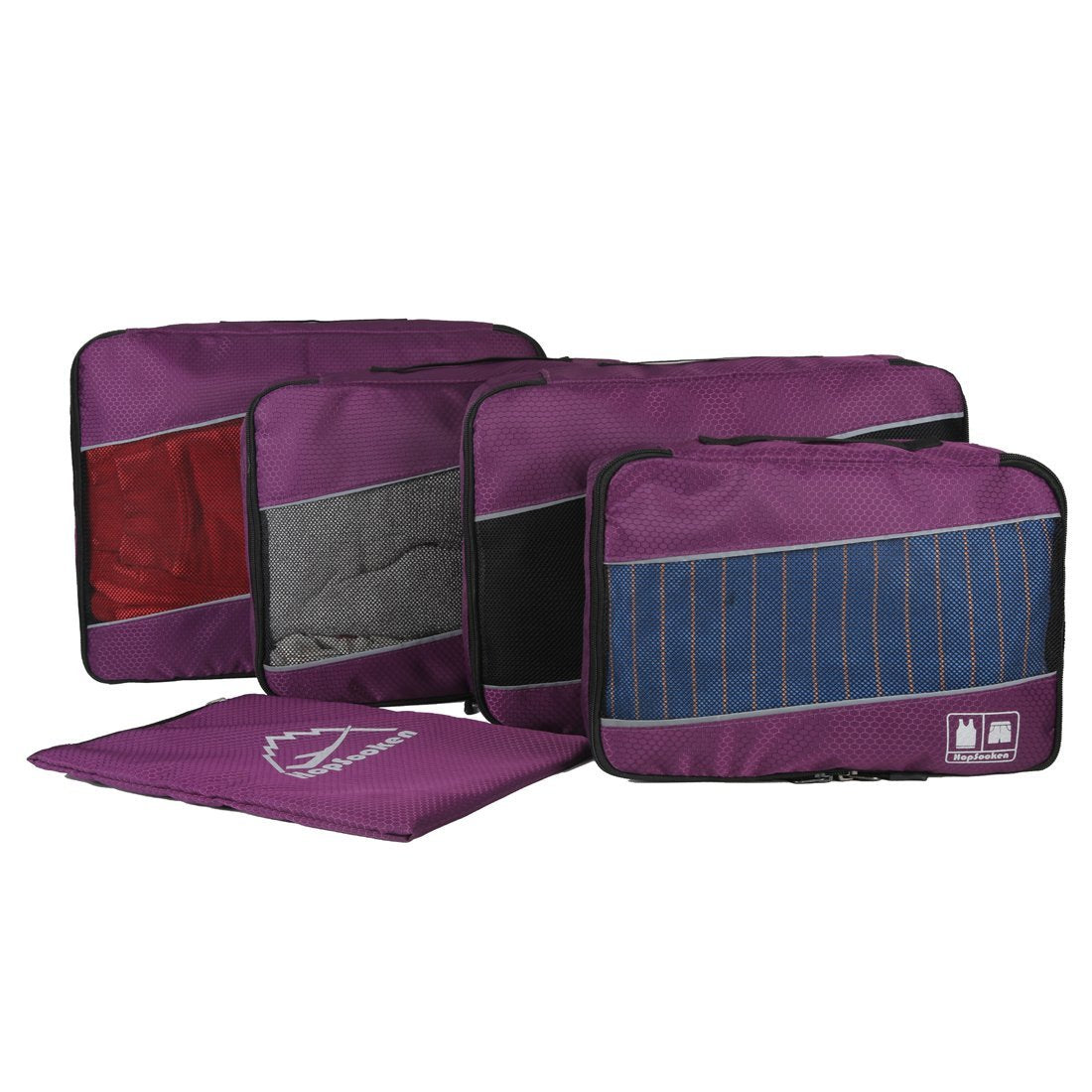 Hopsooken 5 Set Packing Cubes for Travel Large Suitcase Luggage Organizer Bags Travel Accessories Vacation 4 Cubes 1 Laundry Pouch Bag(Purple)