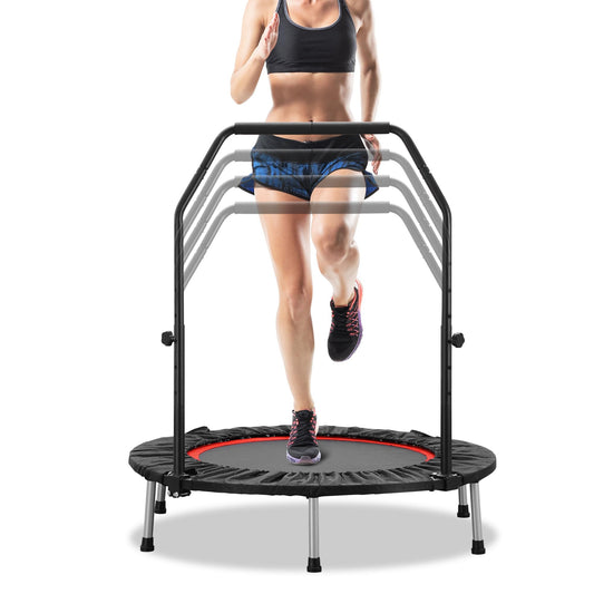 HYD-Parts 40" Foldable Mini Trampoline for Adults and Kids Exercise Rebounder with Adjustable Bar Fitness Trampoline Indoor Max Load 330lbs