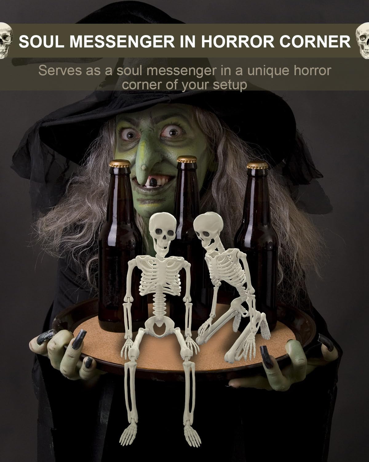 5 Pack Posable Skeleton Halloween Decorations, 16in Halloween Skeleton Decor- Full Body Movable Joints with 22 Spiders & Cobweb, Outdoor/Indoor Scary Party Graveyard Props Hanging Skeletons