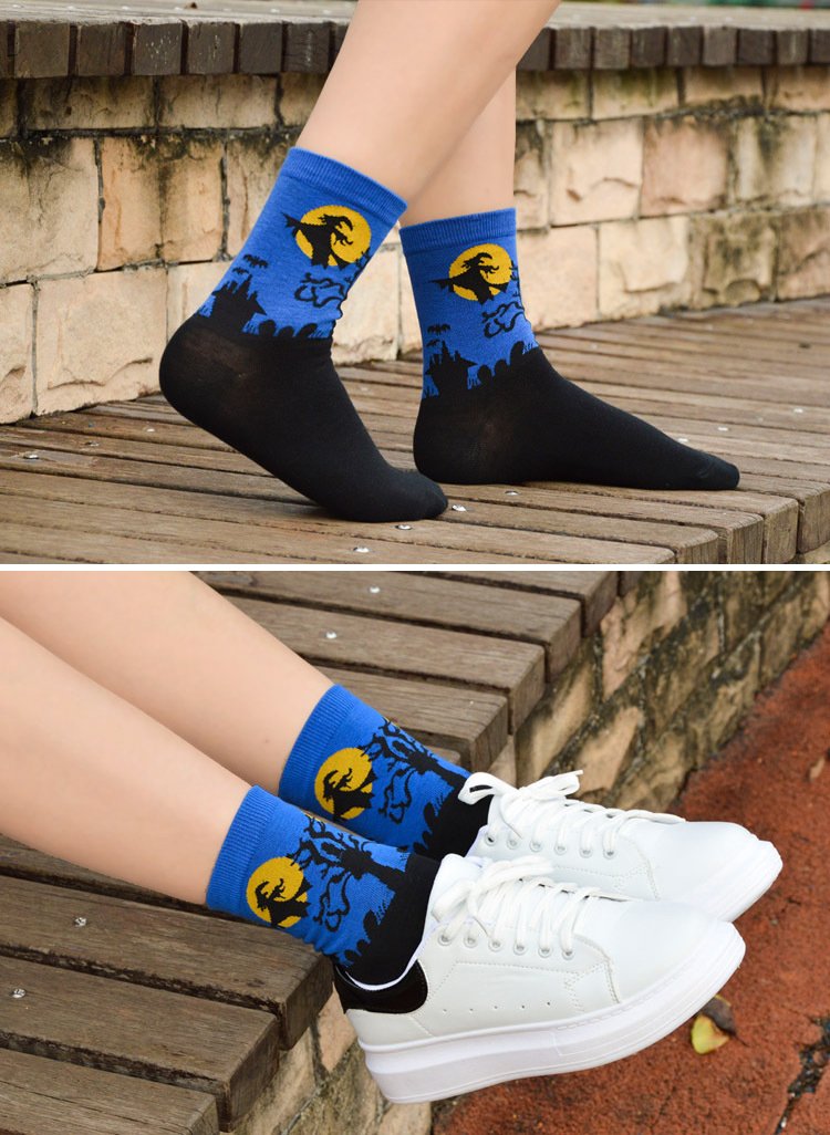 Wish Island Women's Halloween Gifts Pumpkin Bat Castle Socks Crew Casual Novelty Socks (Halloween - 5 pairs)