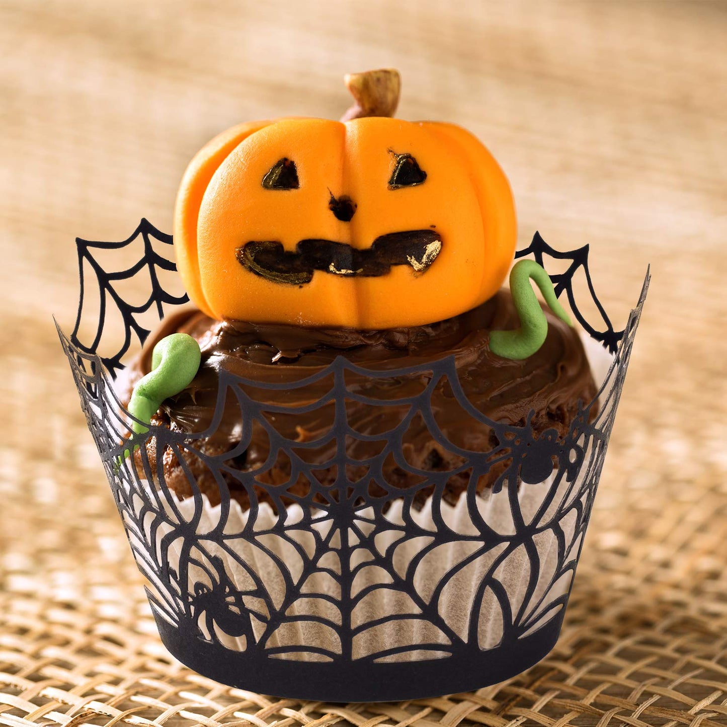Whaline 100 Pcs Halloween Cupcake Wrappers, Artistic Bake Paper Cups Black Laser Cut Cupcake Liners Cake Decoration for Halloween Theme Party