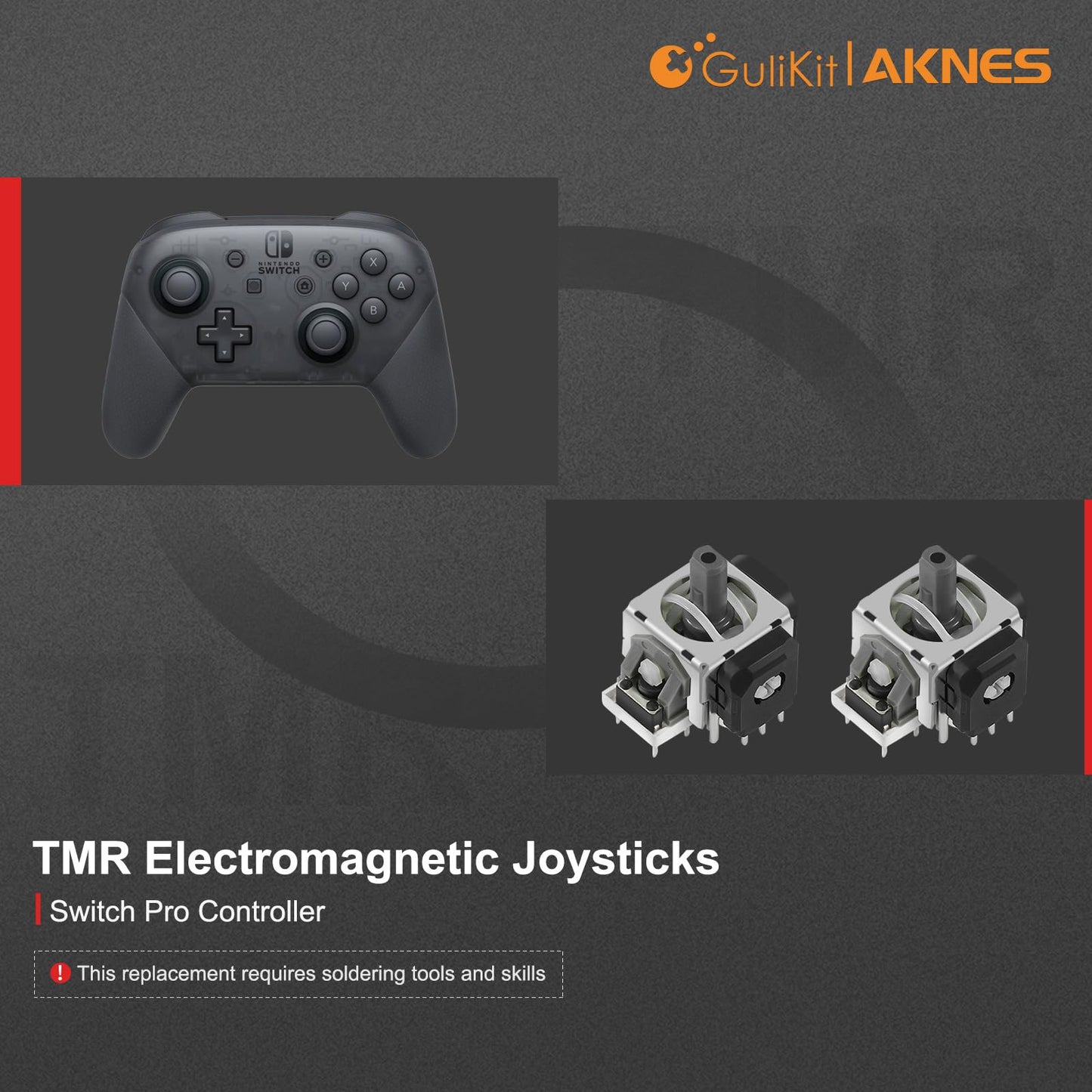 AKNES GuliKit TMR Electromagnetic Joysticks Replacement for Switch Pro Controller, Thumbstick Grips for Switch Pro Controller, Thumbstick Caps Included