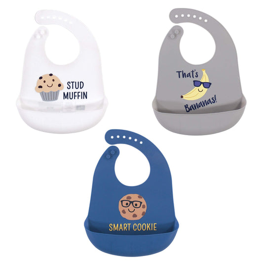 Hudson Baby Unisex Baby Silicone Bibs, Stud Muffin 3-Pack, One Size