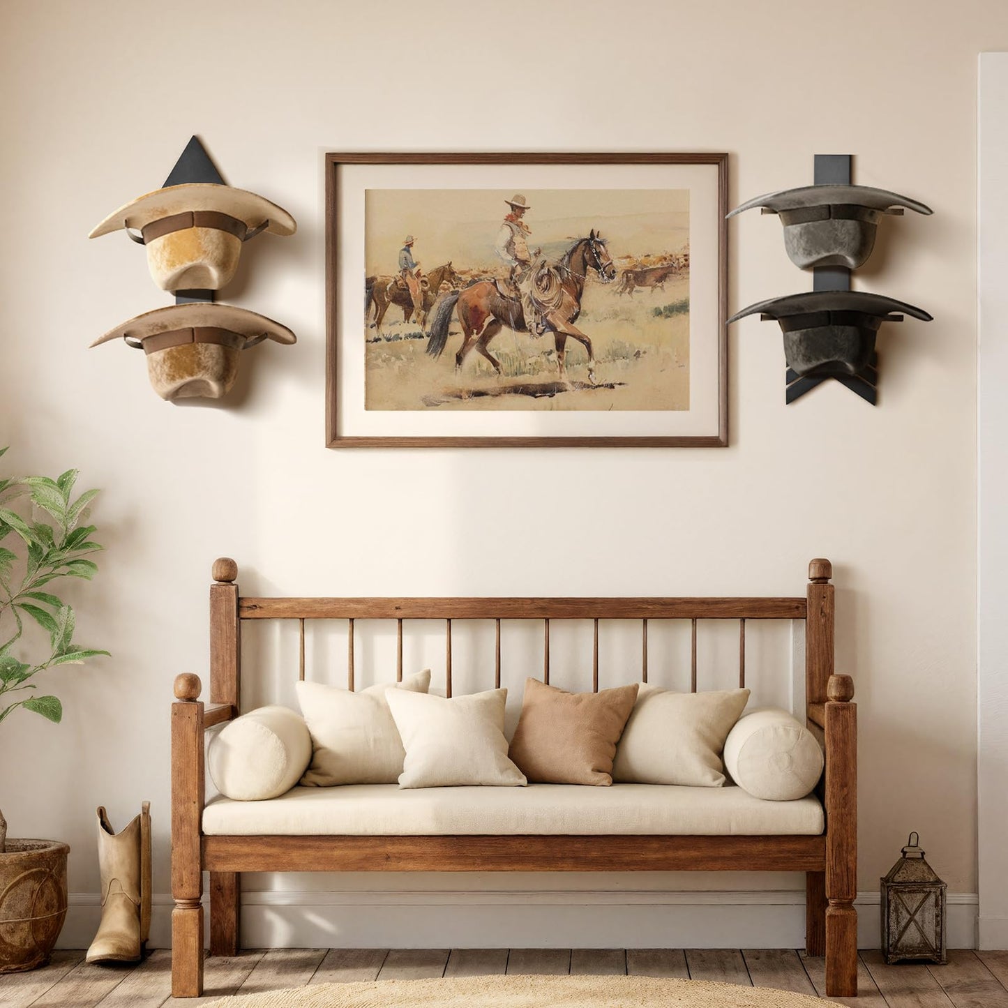 HYDERMUS Hat Organizer for 10 Baseball Caps and 3 Cowboy Hat Cowboy Hat Rack for Wall with Solid Wood Arrow Hat Storage Cowgirl Hat Hanger Closet Storage and Organizer Black