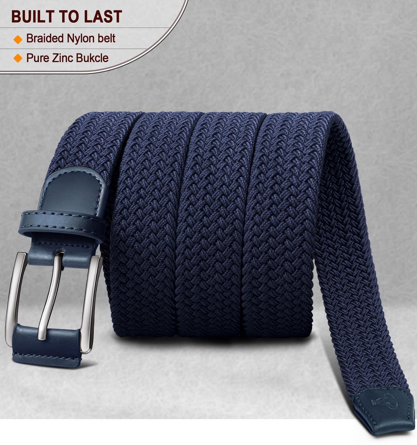 BULLIANT Stretch Belt Men,Mens Gift Woven Braided Web Belt 1 3/8 for Golf Casual Pants Shirts Jeans(Antique Blue,36"-40" Waist Adjustable)