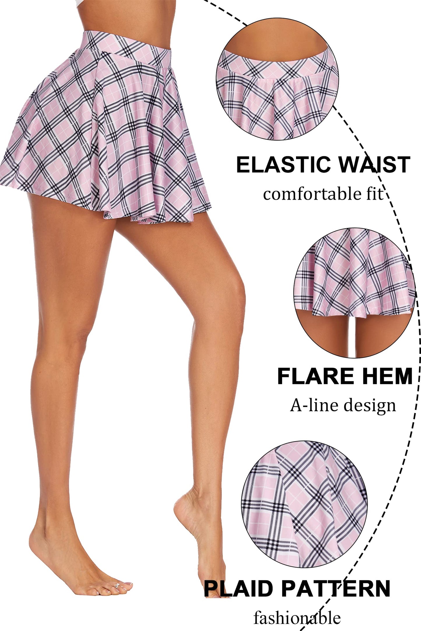 Avidlove Women's Stretchy Flared Skater Skirt Tennis School Uniforms A Line Mini Short Skirt White M