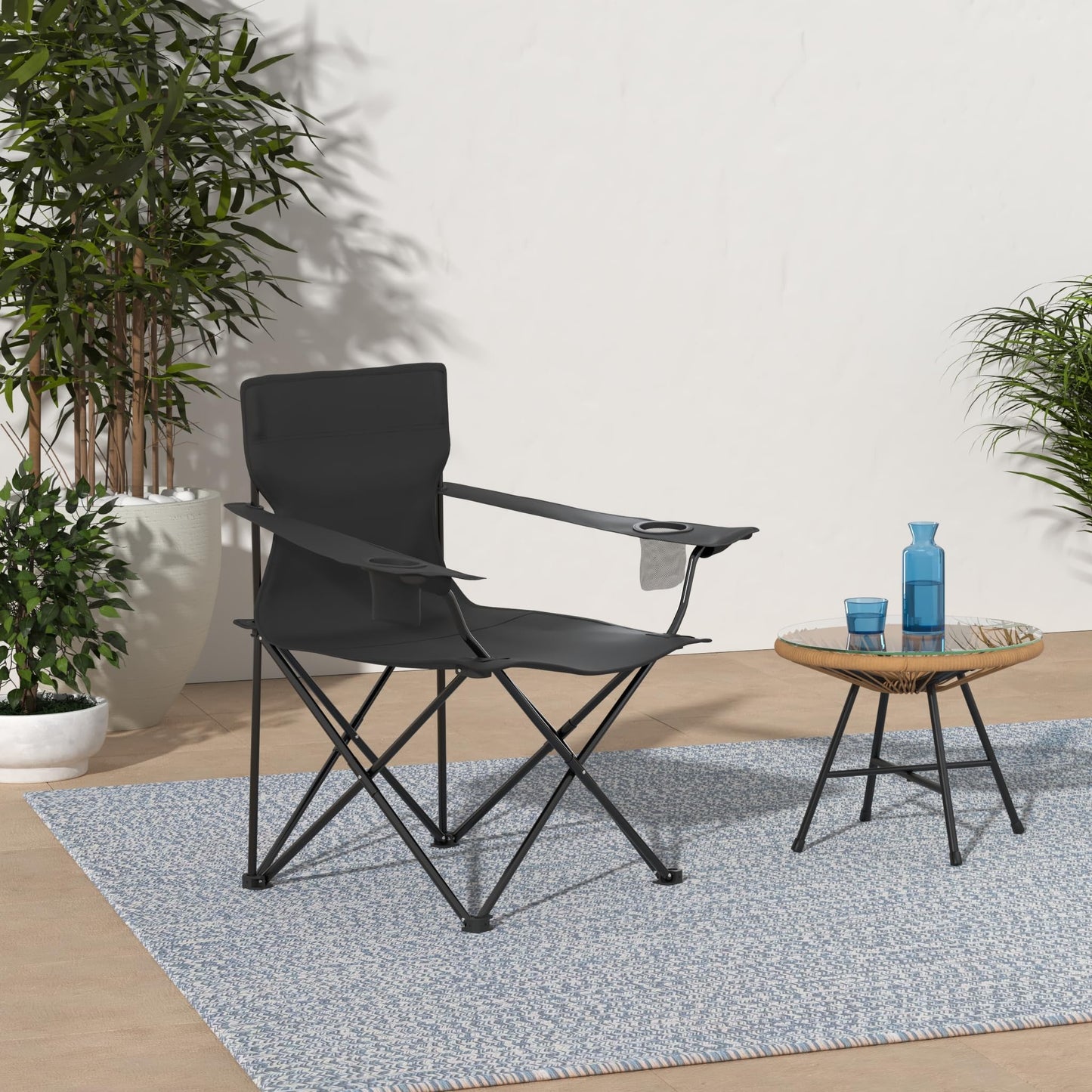 HaSteeL Foldable Camping Chair Set of 2, Folding Camp Chairs for Adults, Large Portable Lawn Chair for Outdoors Fishing, Hiking, Travel, Picnic, Beach, Supports 275lbs & Include Storage Bags (Black)