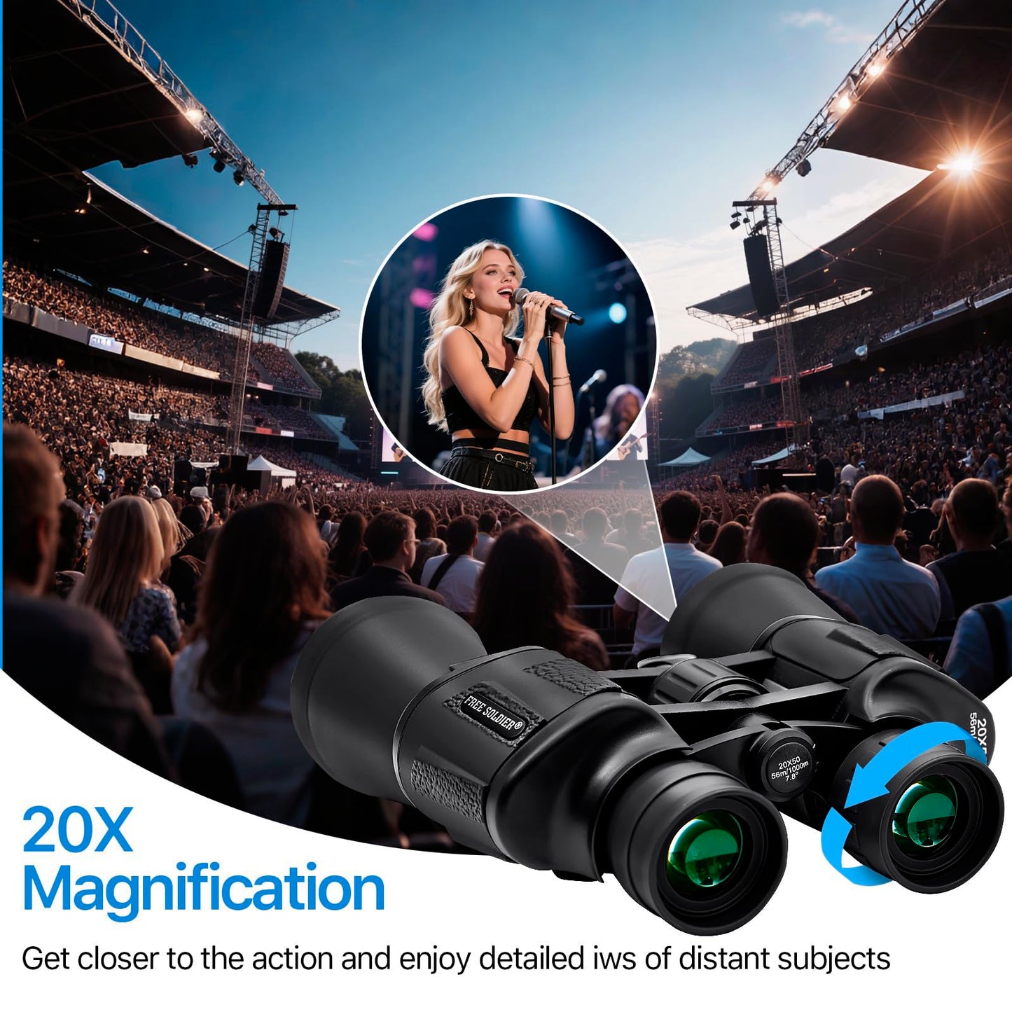 20x50 High Power Binoculars for Bird Watching 28mm Large Eyepiece Life Waterproof Binoculars for Hunting Hiking Concert Travel with Smartphone Adapter BAK4 Prism FMC Lens, Black