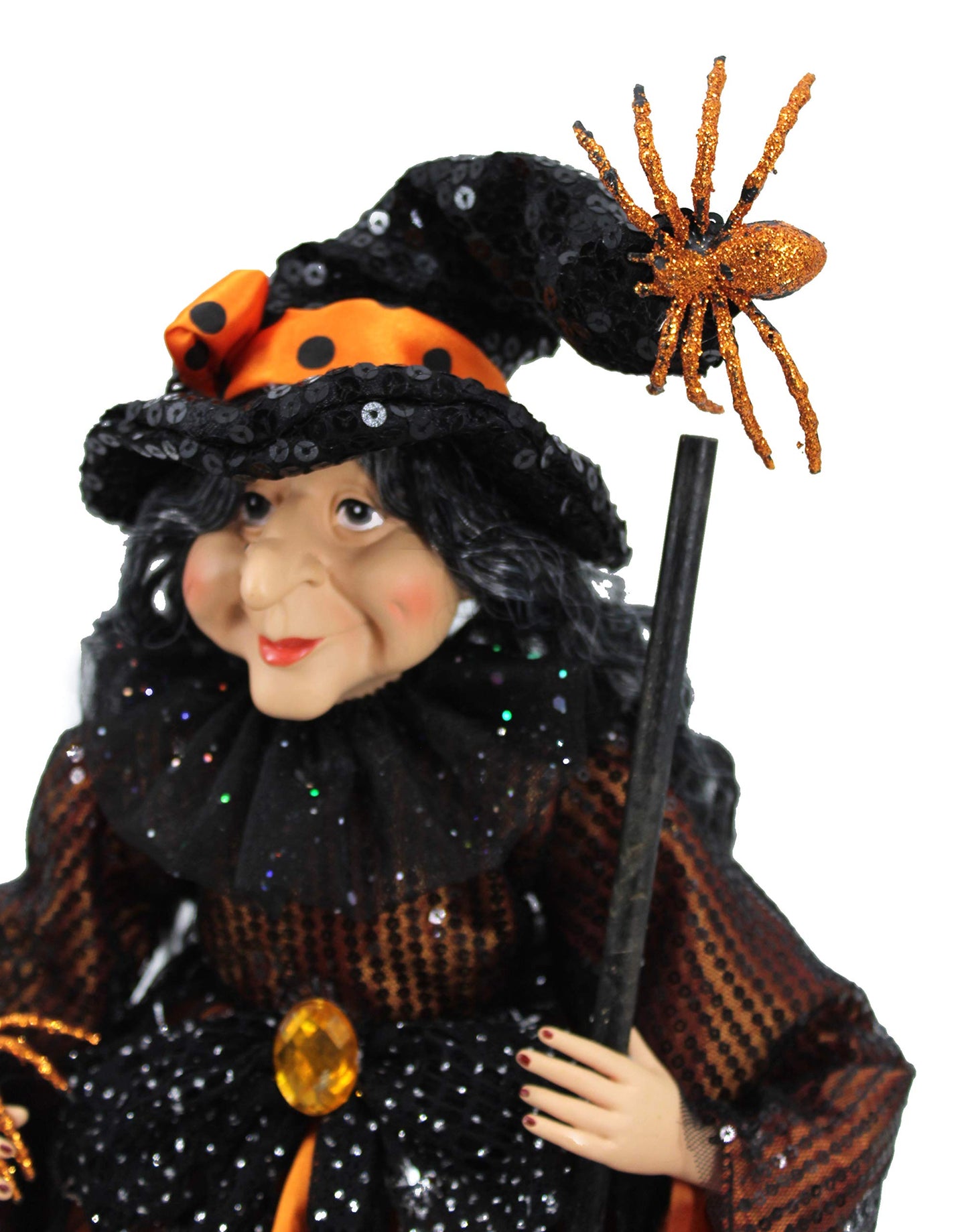 Windy Hill Collection 18" Orange & Black Tabletop Fabric Halloween Fall Harvest Witch Collectible Figure Figurine Plastic Cone Body 918001