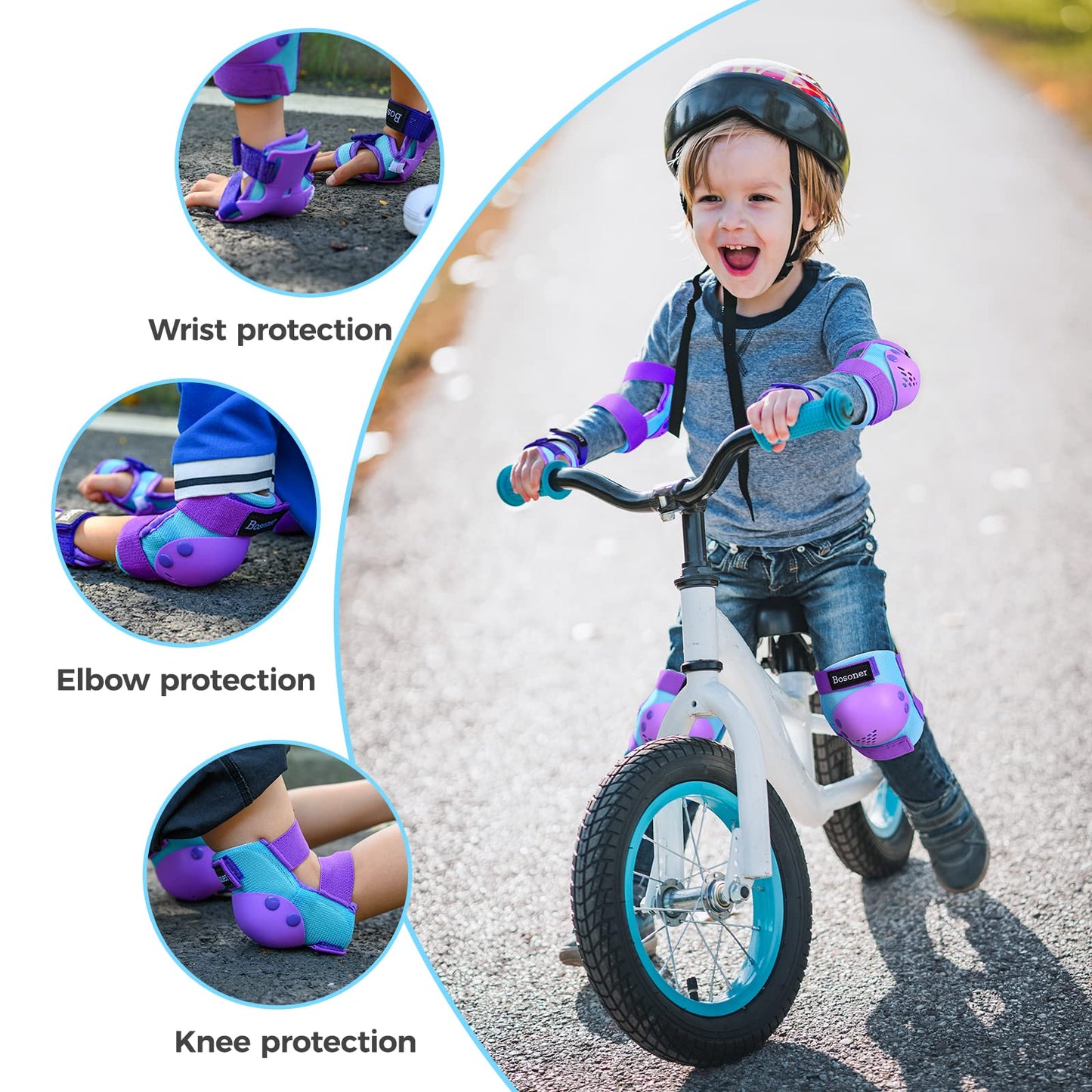 BOSONER Kids/Youth Knee Pad Elbow Pads Set for 3-15 Year, Child Protection Pads for Girls/Boys, for Sports Roller Skates, Cycling, BMX Bike, Skateboard, Inline Rollerblading, Skating, Scooter, Riding