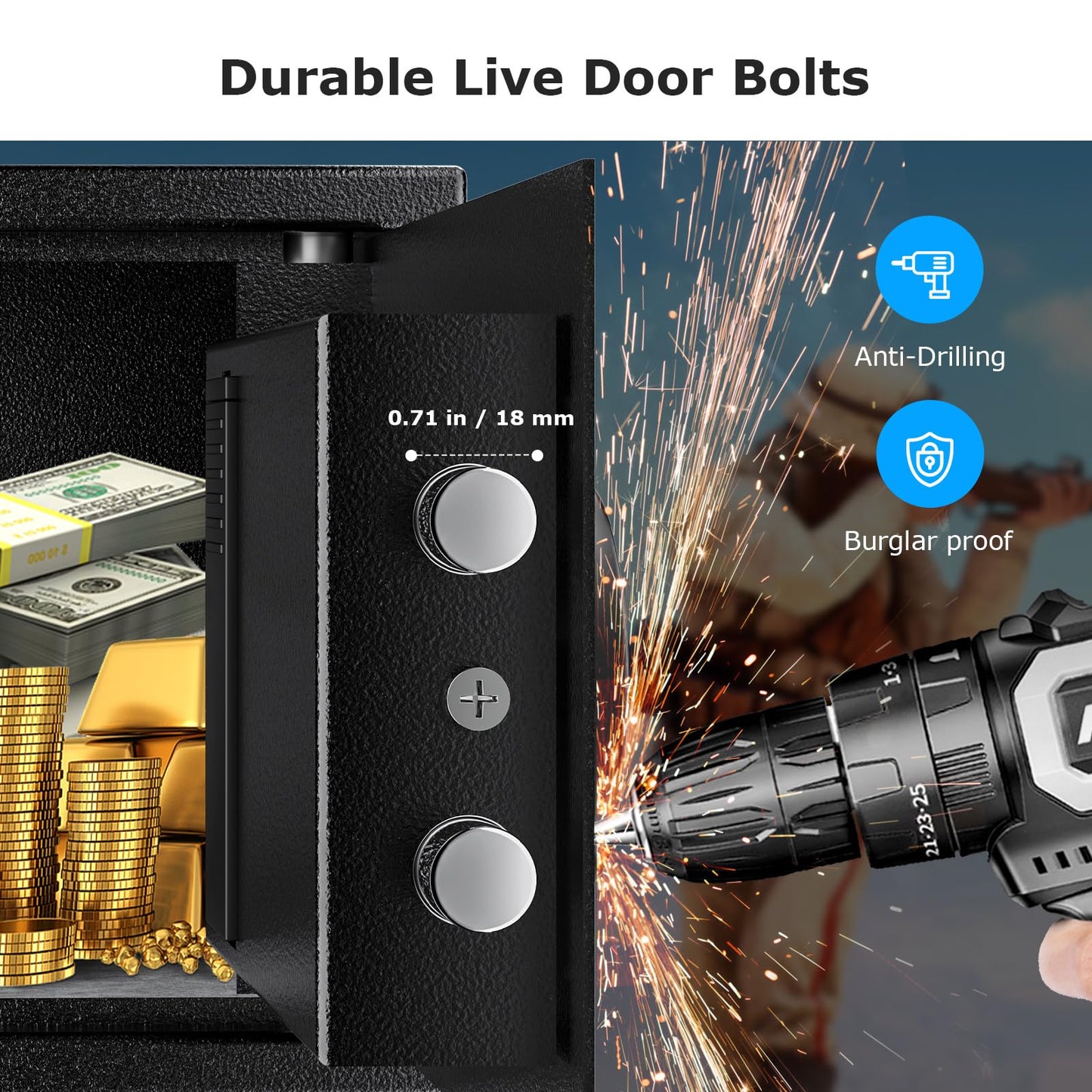 Bonsaii Safe Box with Electronic Keypad, Steel Security Lock Box with Key, 0.23 Cubic Feet, 9.06" W x 6.69" D x 6.69" H, Small Hidden Safe for Cash Jewelry