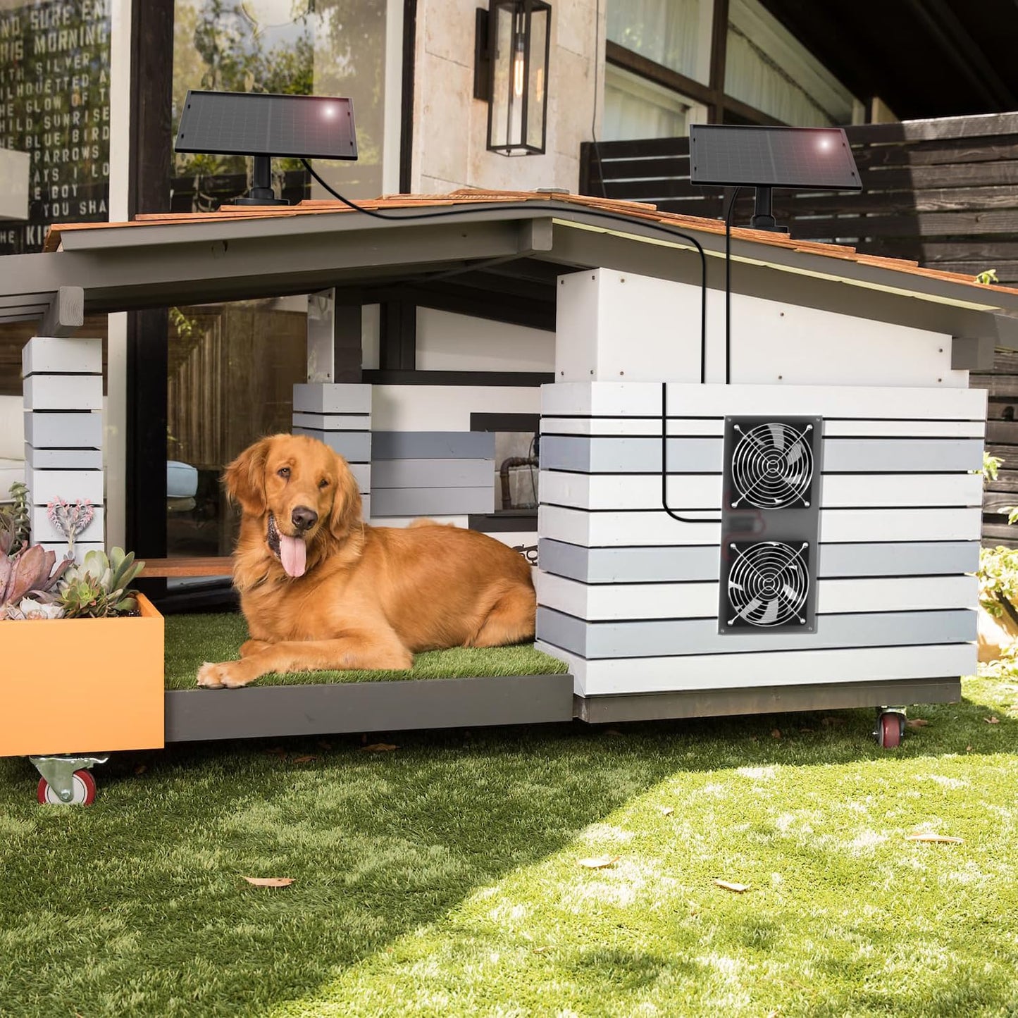 20W Solar Powered Fan Kit, IPX7 Weatherproof Dual Fan, Solar Exhaust Intake Cooling Ventilation for Chicken Coop,Greenhouse,Shed,Pet House,Outside with 11Ft/3.5m On/Off Switch Cable