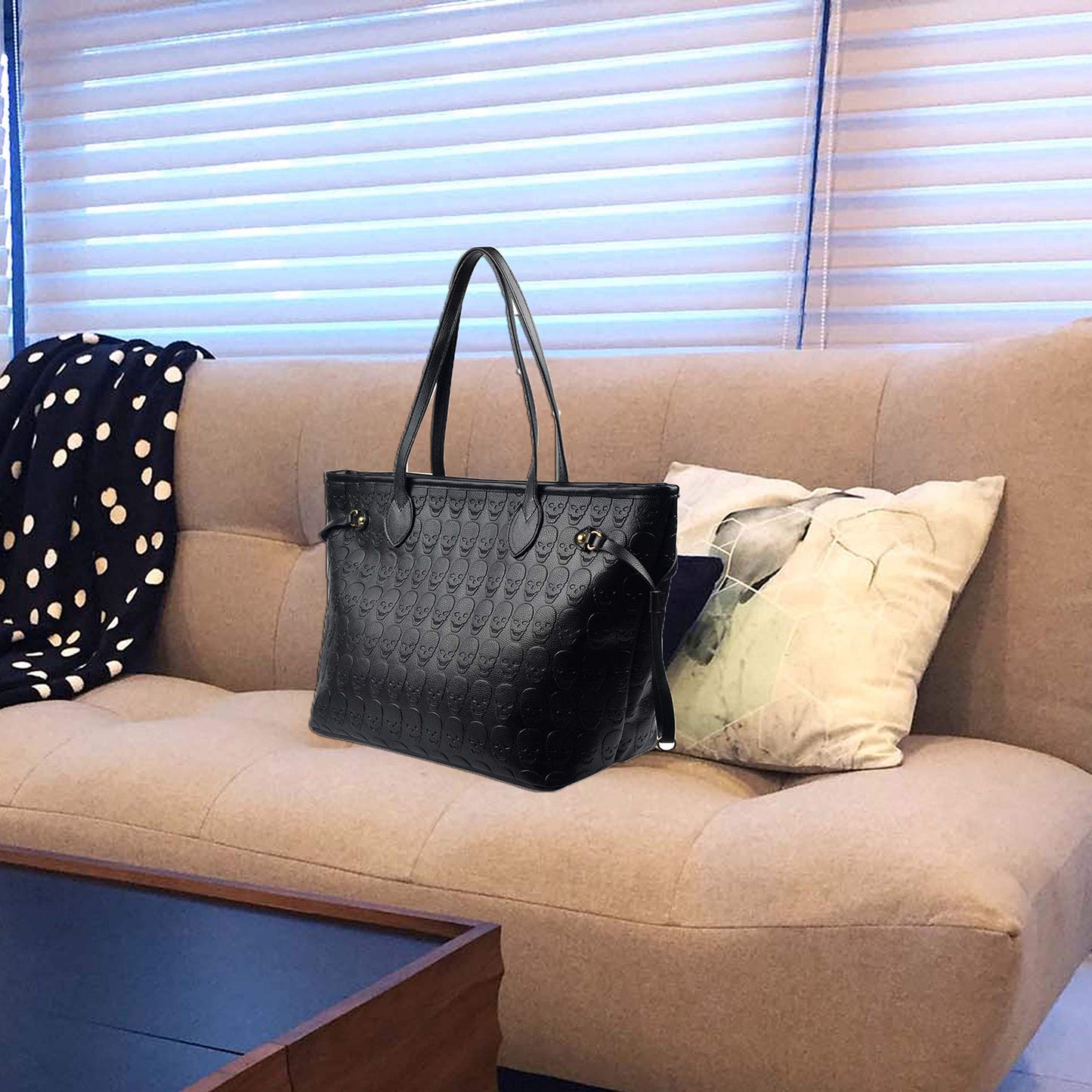 Women Devil Skull Purse Handbags Pu Leather Top-Handle Satchel Shopping Bag with Clutch Purse Black