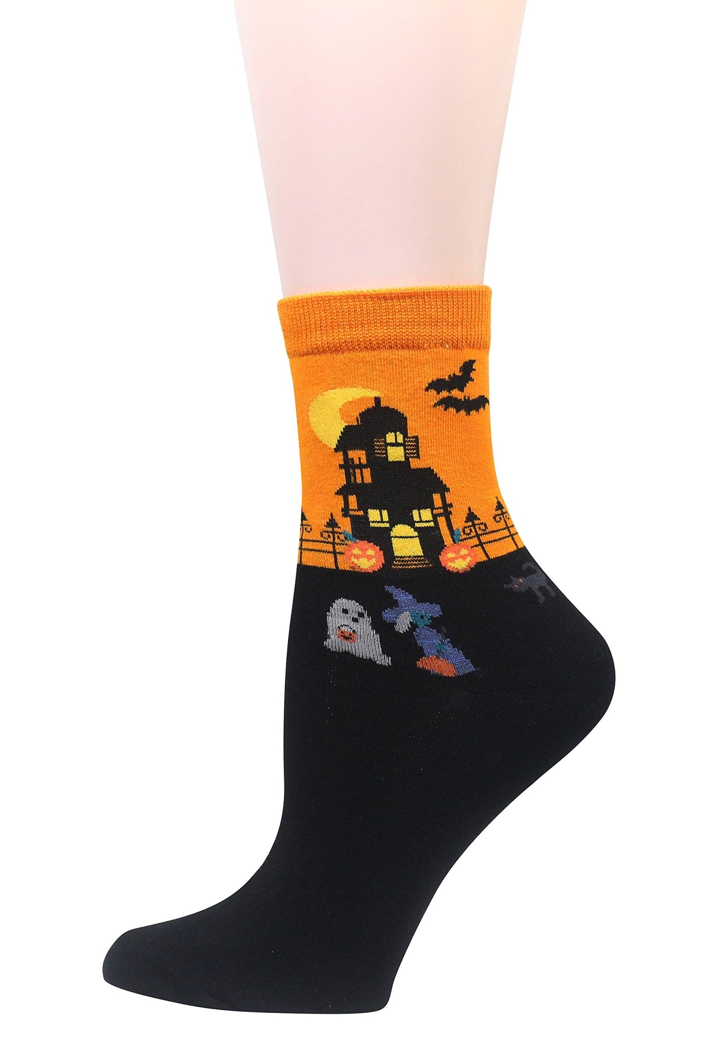 Wish Island Women's Halloween Gifts Pumpkin Bat Castle Socks Crew Casual Novelty Socks (Halloween - 5 pairs)