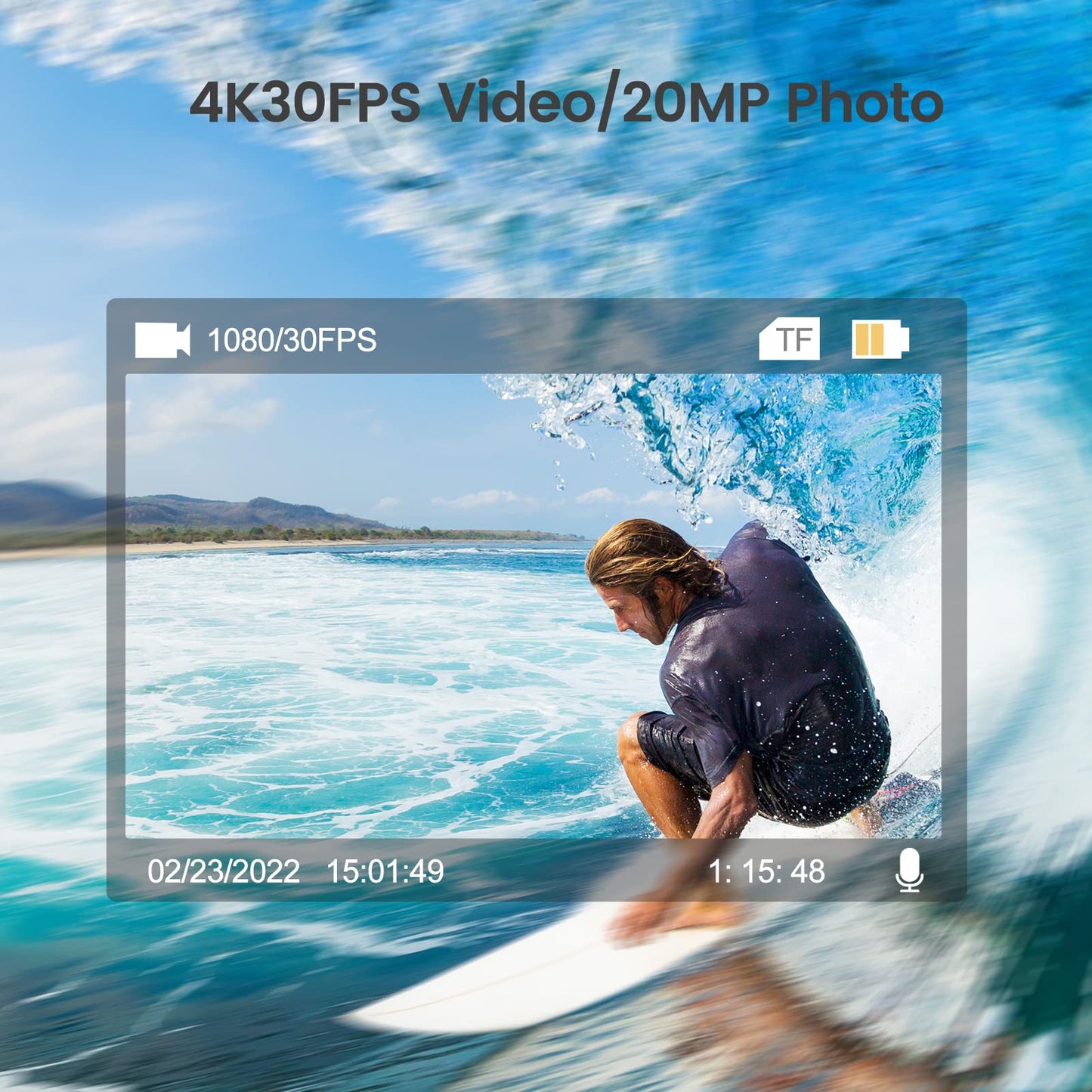 HLS Waterproof Action Camera 4K Stabilization with 2 Batteries 1350mAh for Video,4K WiFi Remote Underwater Cameras with Wide Angle Lens HD,Sports Action Video Cameras with Accessories Mount Kit