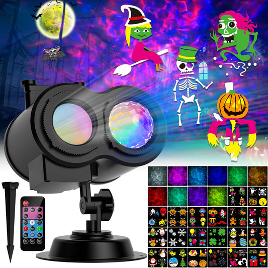 2025 Upgrade Halloween Christmas Projector Lights Outdoor, COOLWUFAN 2-in-1 Holiday Projector Lights Decorations, 30 Bright HD Effects (20 Slides) Projection Light for Xmas Party Garden Yard Decor